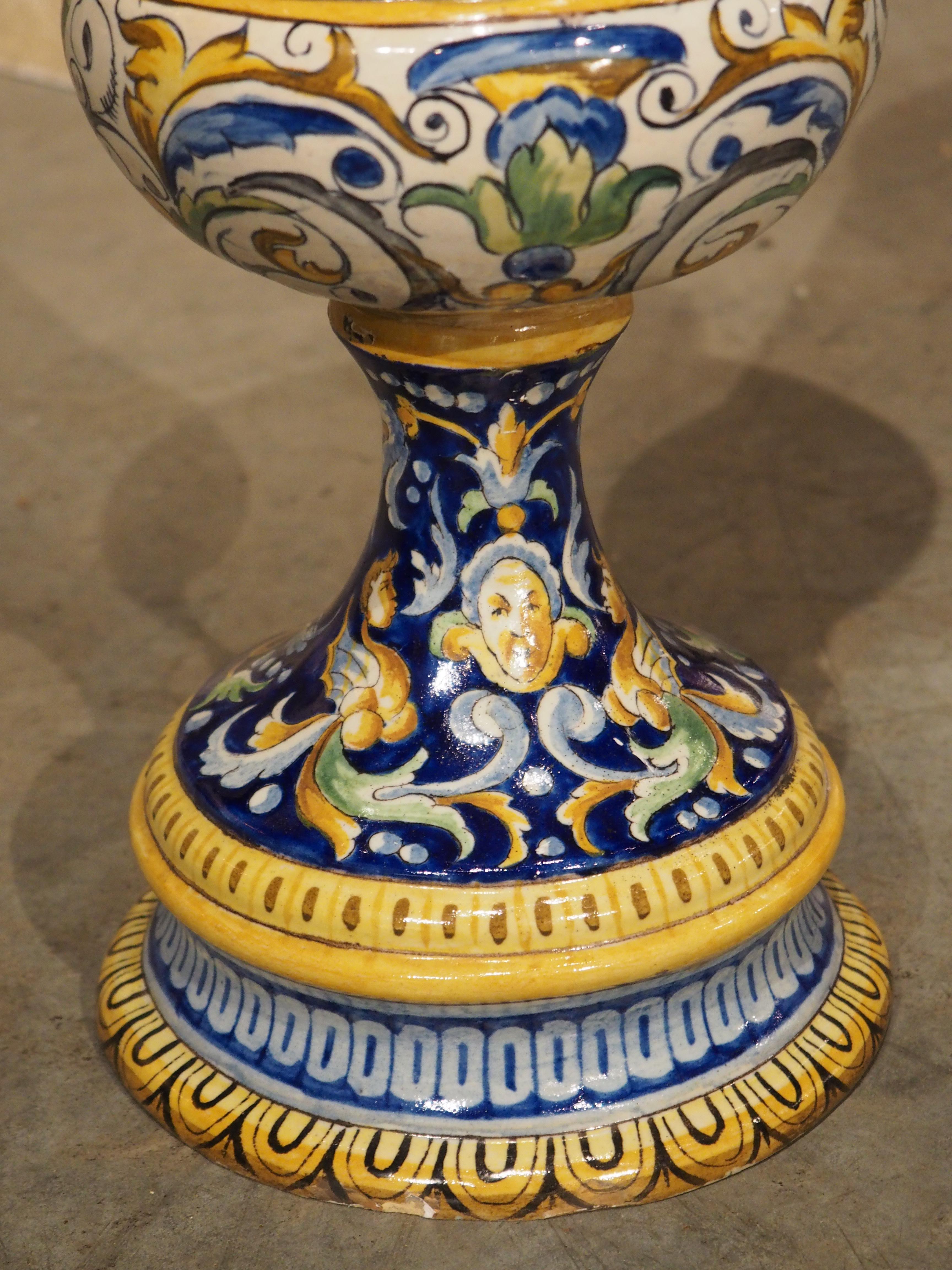 A Tall and Slender Antique Hand Painted Italian Majolica Ewer, Naples Circa 1870 For Sale 7
