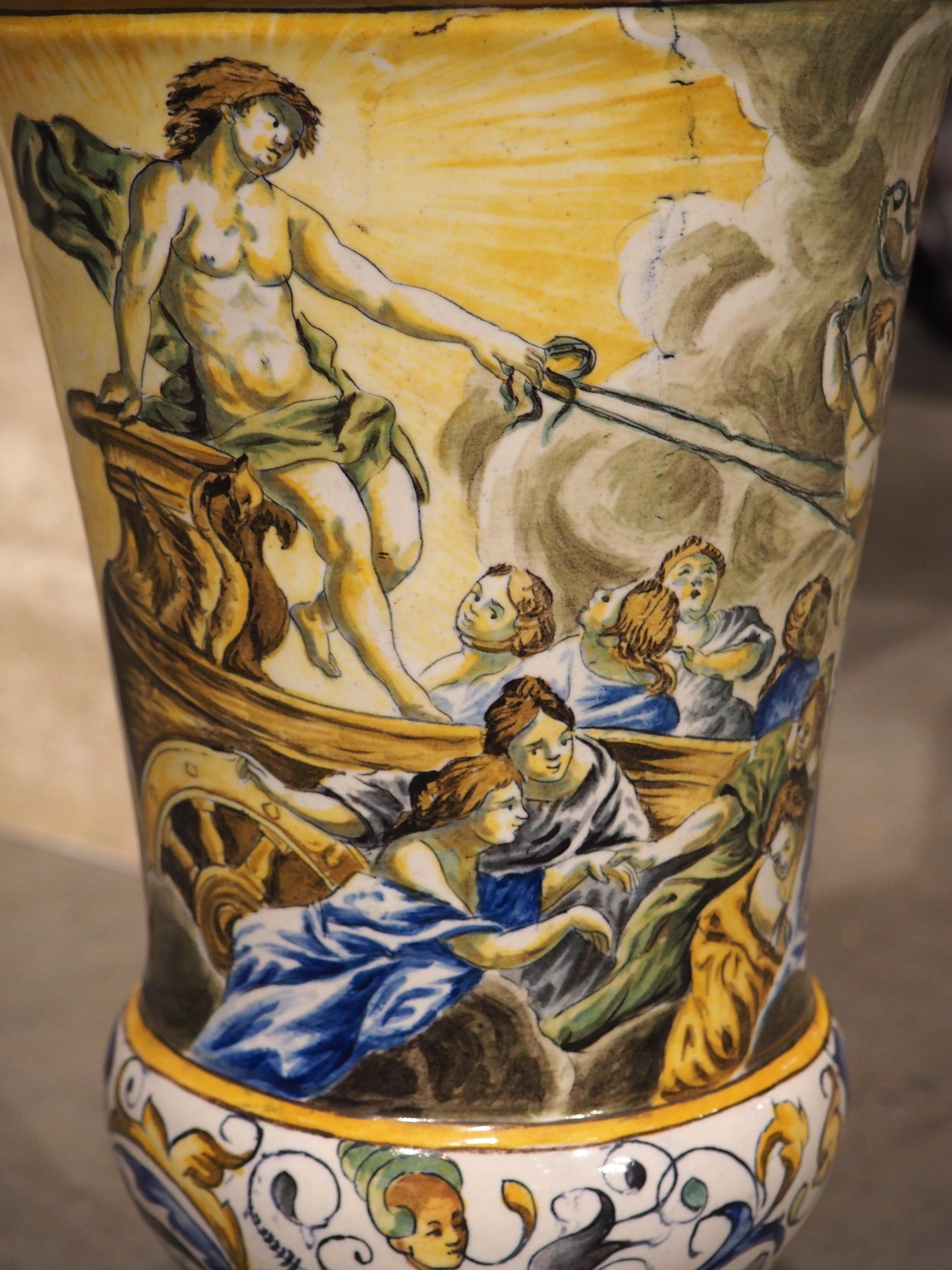 A Tall and Slender Antique Hand Painted Italian Majolica Ewer, Naples Circa 1870 For Sale 10