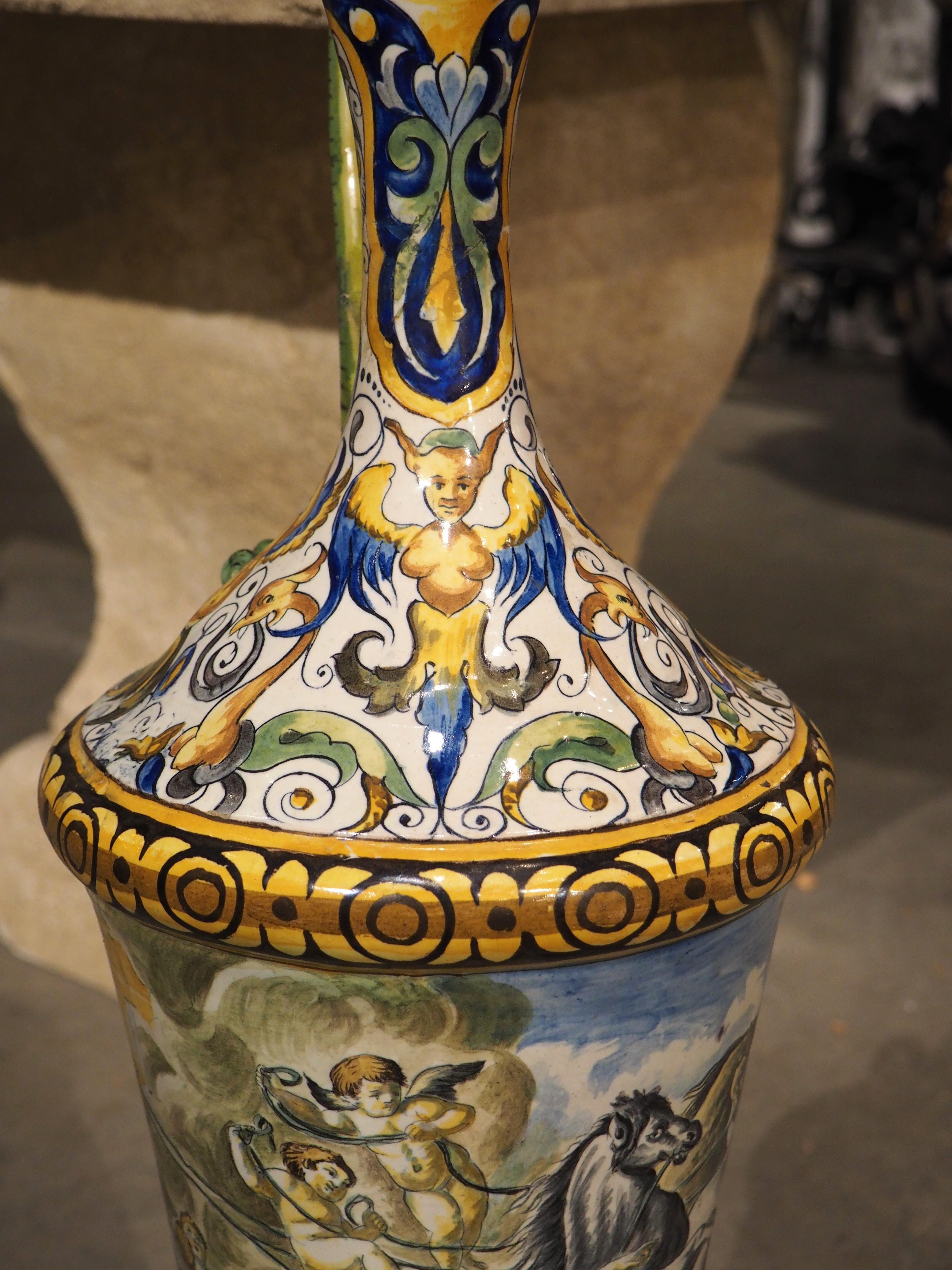 A Tall and Slender Antique Hand Painted Italian Majolica Ewer, Naples Circa 1870 For Sale 11