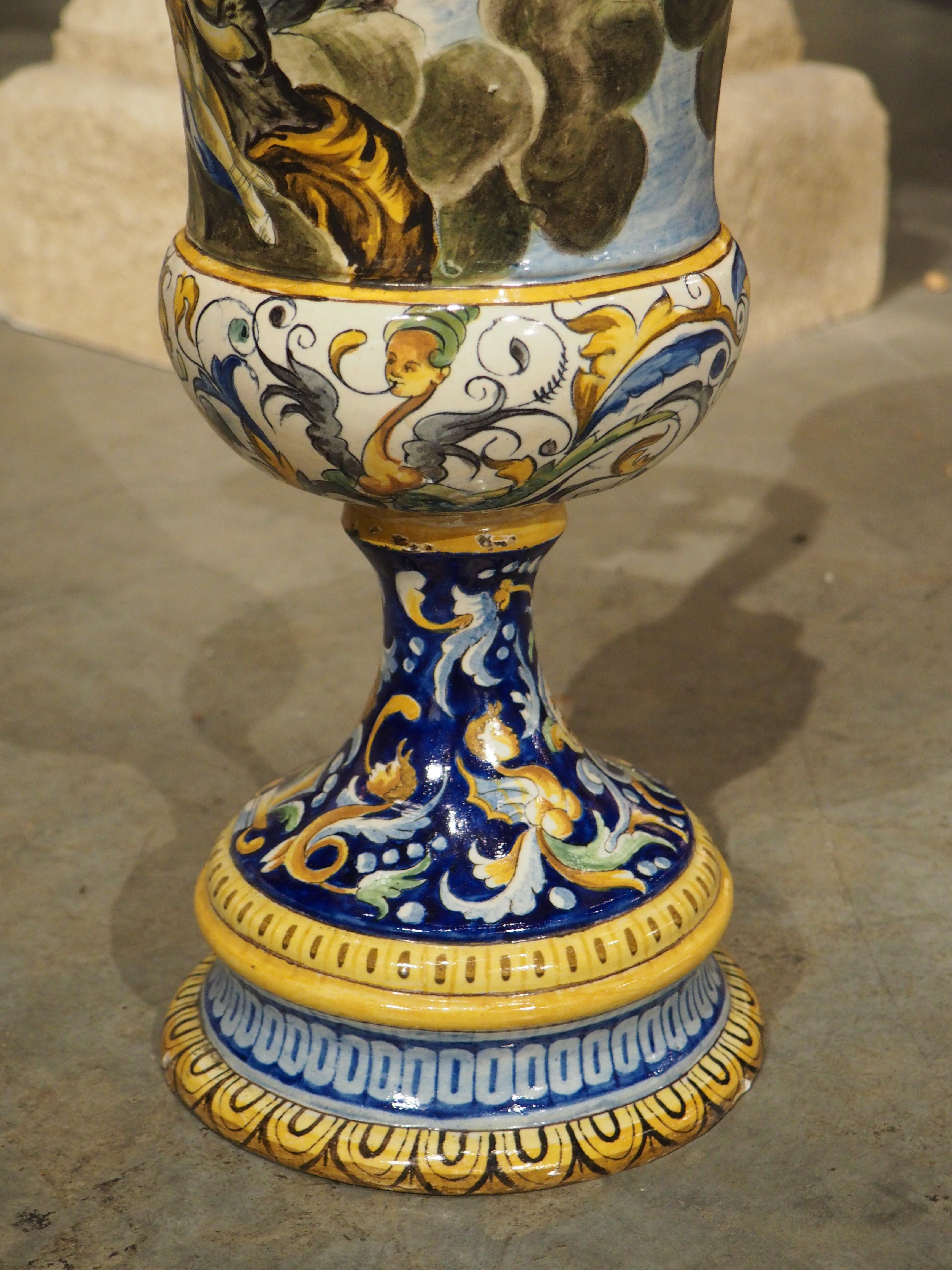 Late 19th Century A Tall and Slender Antique Hand Painted Italian Majolica Ewer, Naples Circa 1870 For Sale