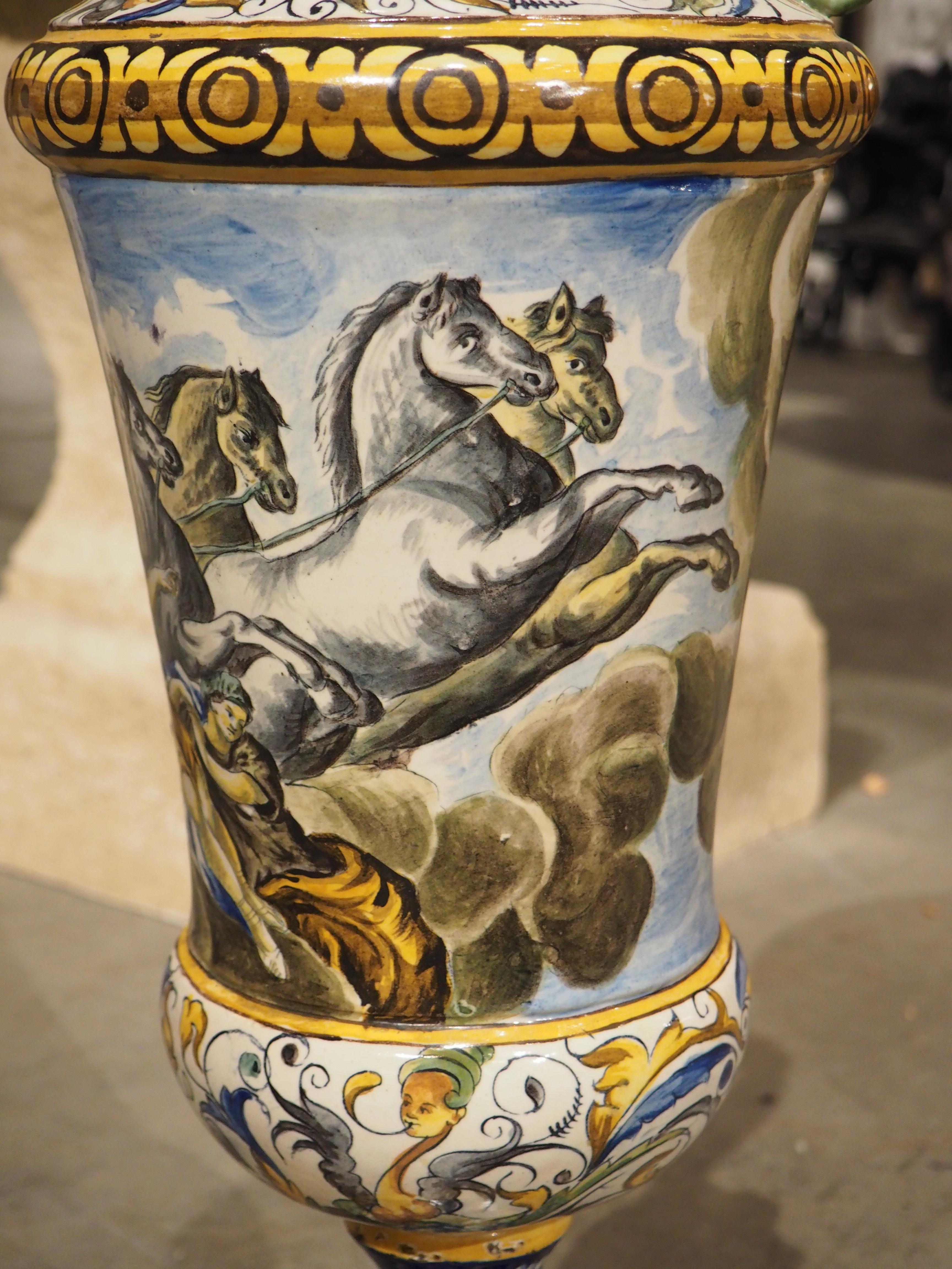 A Tall and Slender Antique Hand Painted Italian Majolica Ewer, Naples Circa 1870 For Sale 1