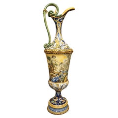 A Tall and Slender Retro Hand Painted Italian Majolica Ewer, Naples Circa 1870