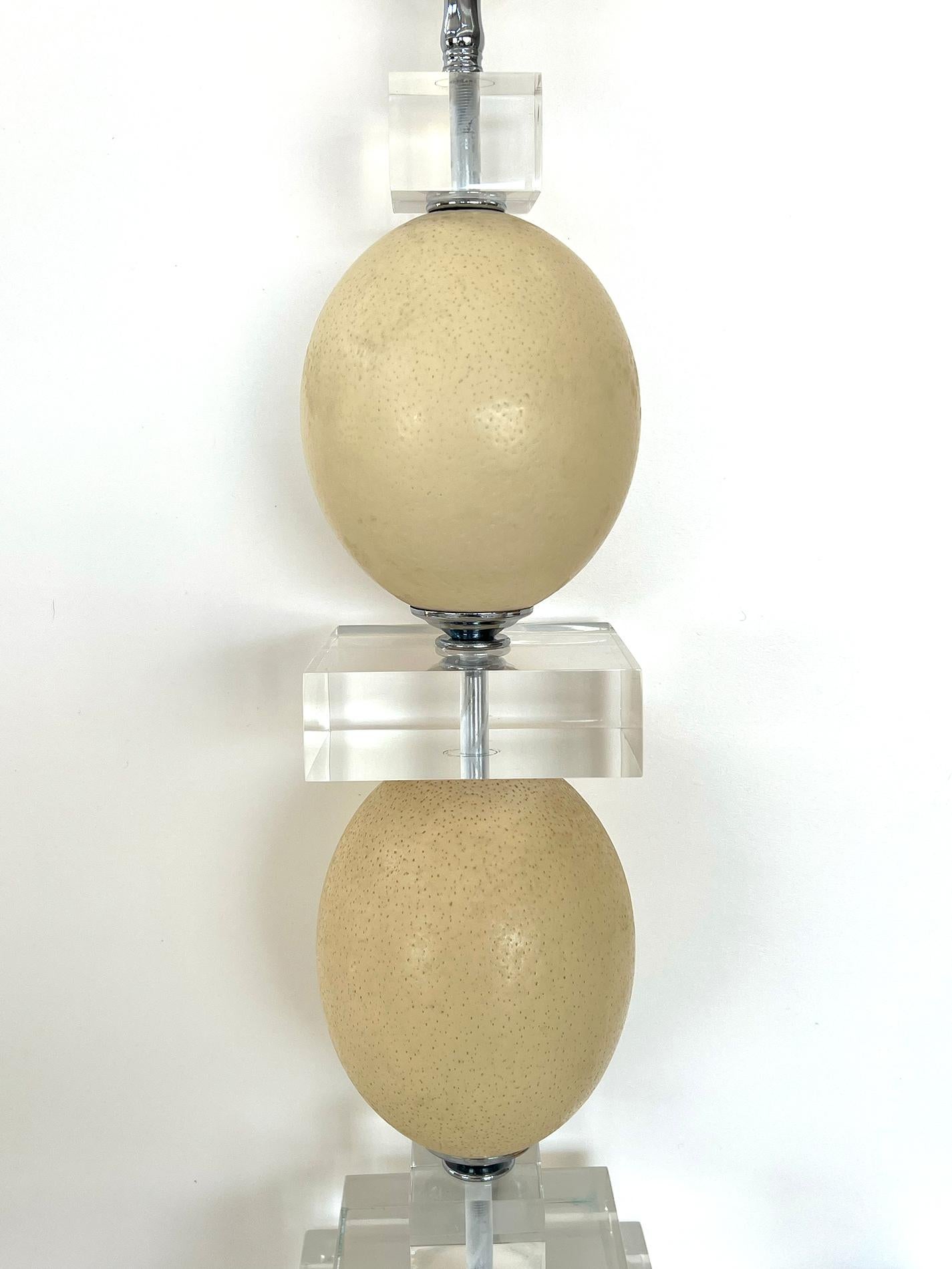 Modern A Tall and Striking Ostrich Egg and Lucite Table Lamp For Sale