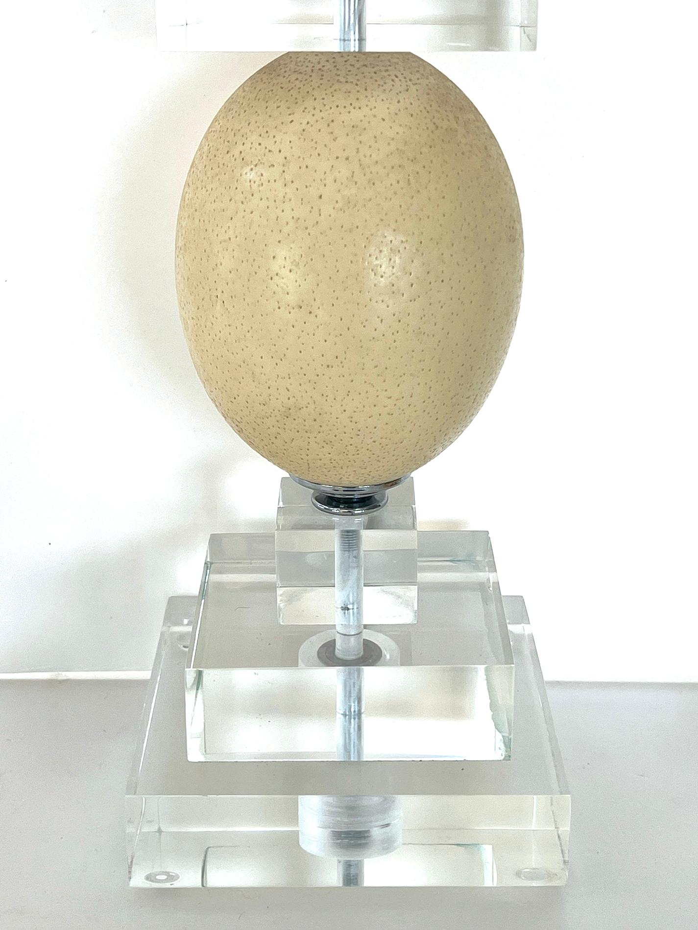 Cast A Tall and Striking Ostrich Egg and Lucite Table Lamp For Sale