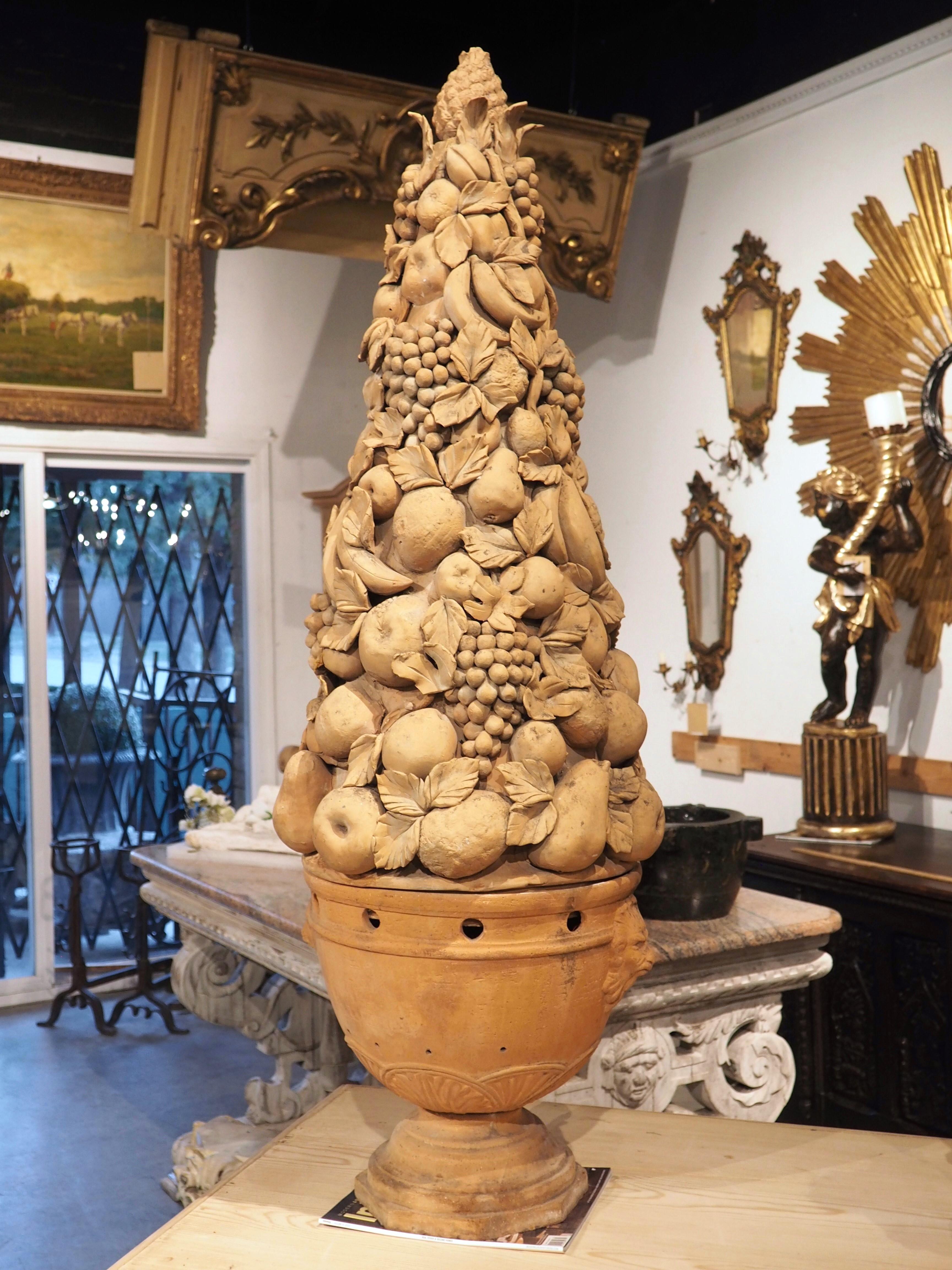 A Tall Antique French Terra Cotta Fruit Topiary, Circa 1900 In Good Condition In Dallas, TX
