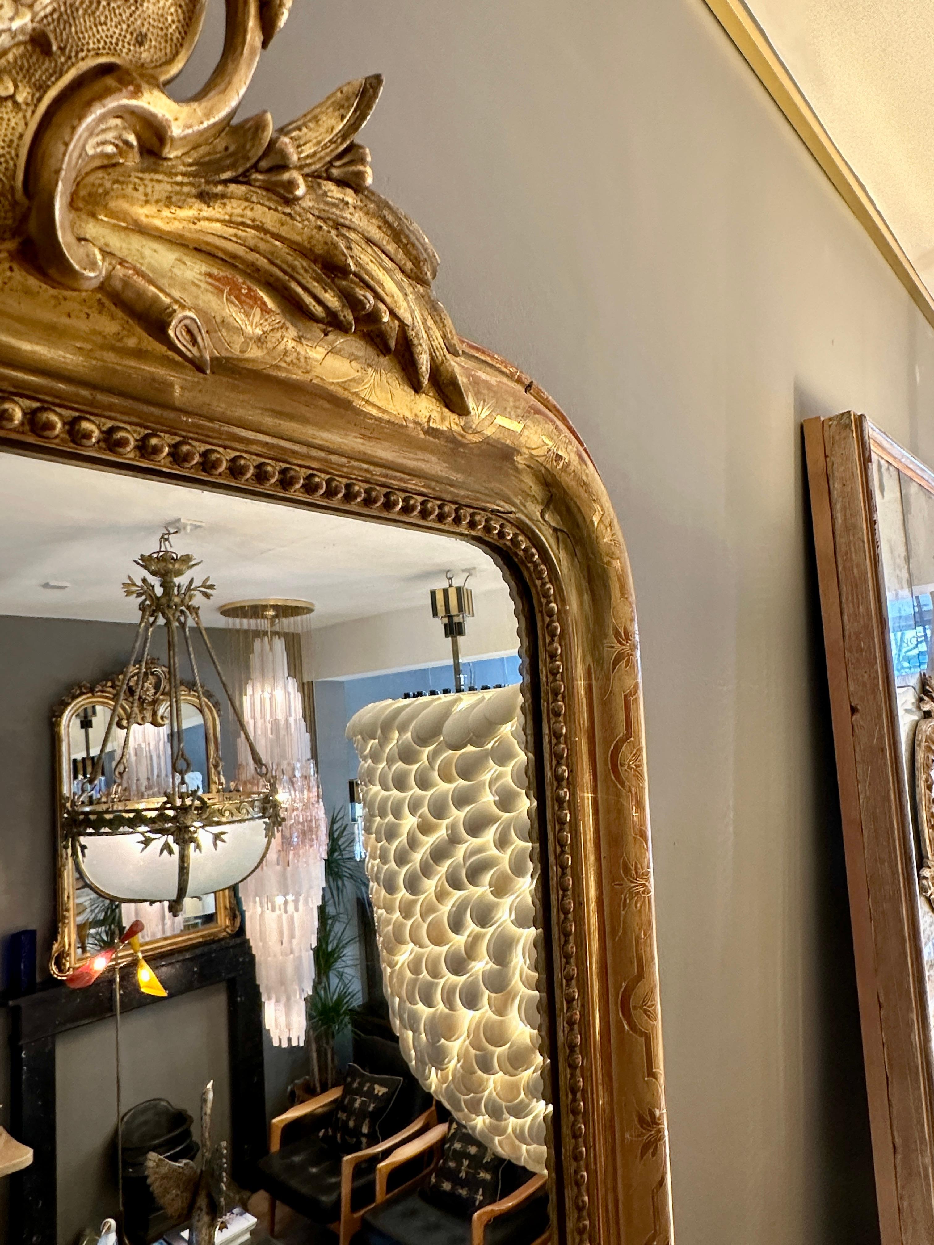 A Tall Antique Gold Gilt French Crested Mirror 5