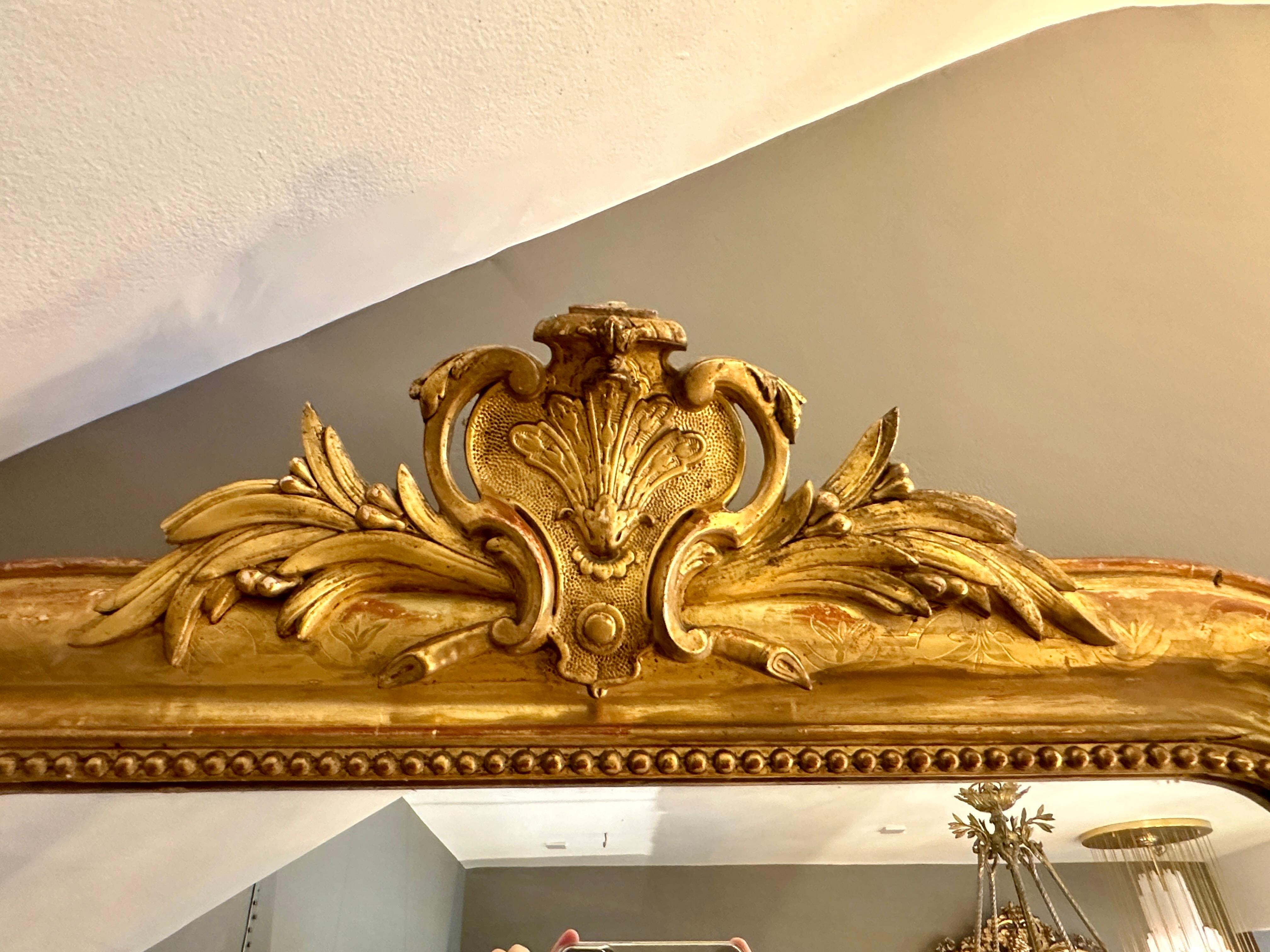 A Tall Antique Gold Gilt French Crested Mirror 6
