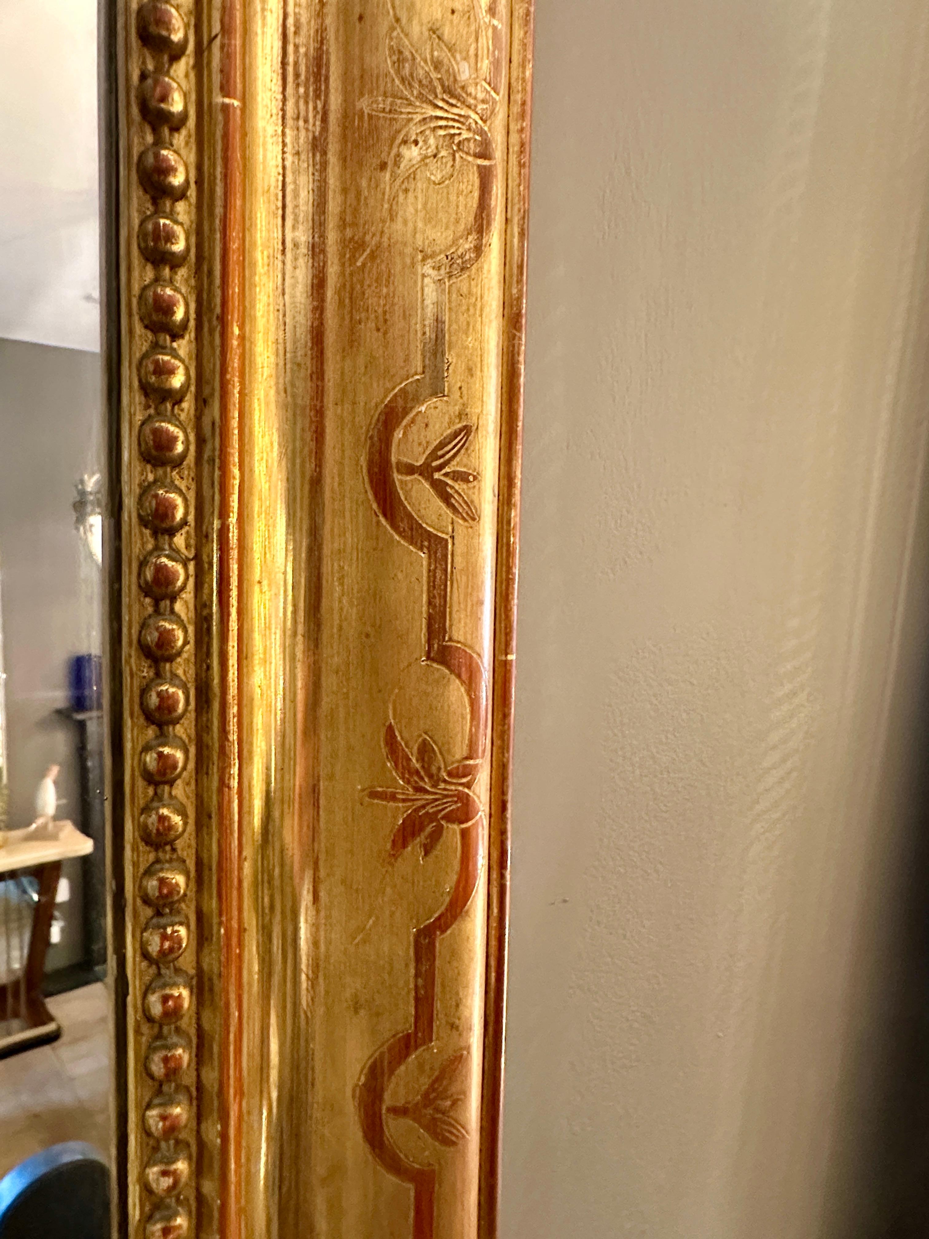 A Tall Antique Gold Gilt French Crested Mirror 7