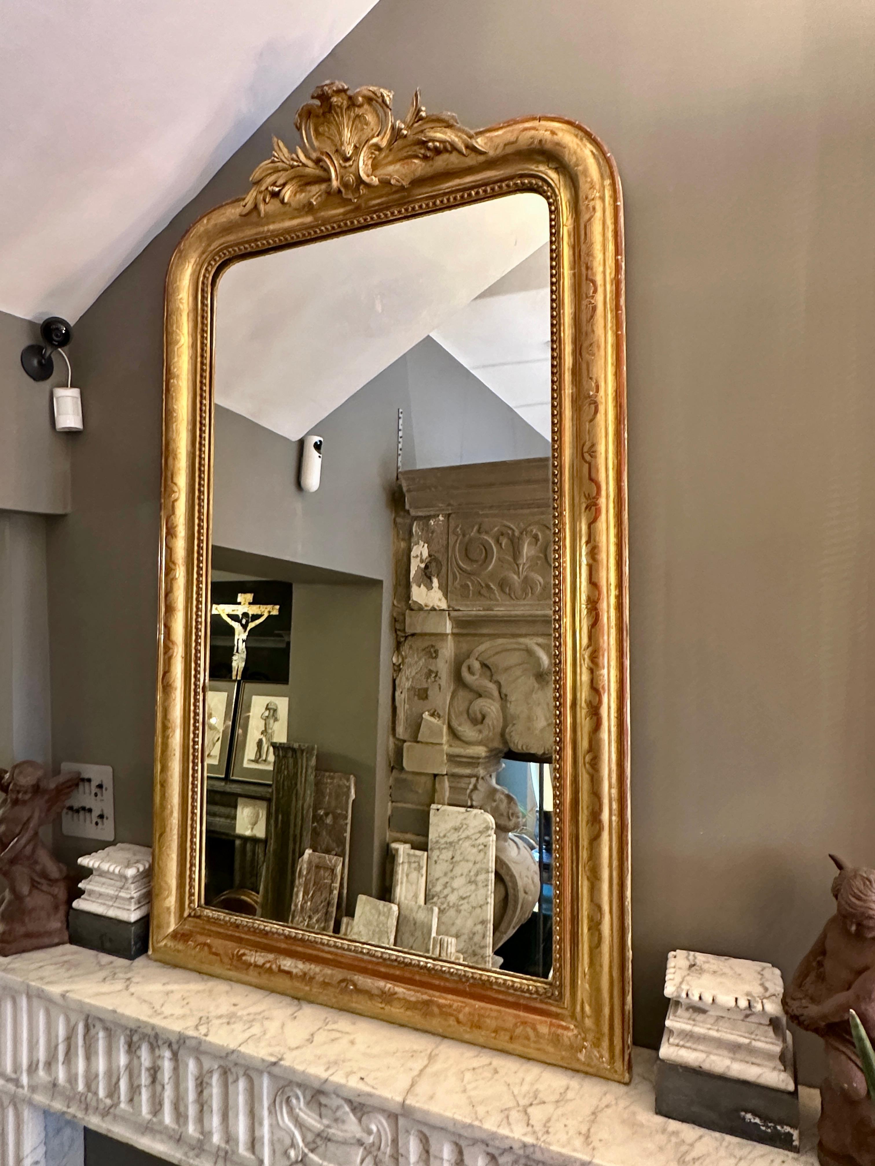 Louis XV A Tall Antique Gold Gilt French Crested Mirror