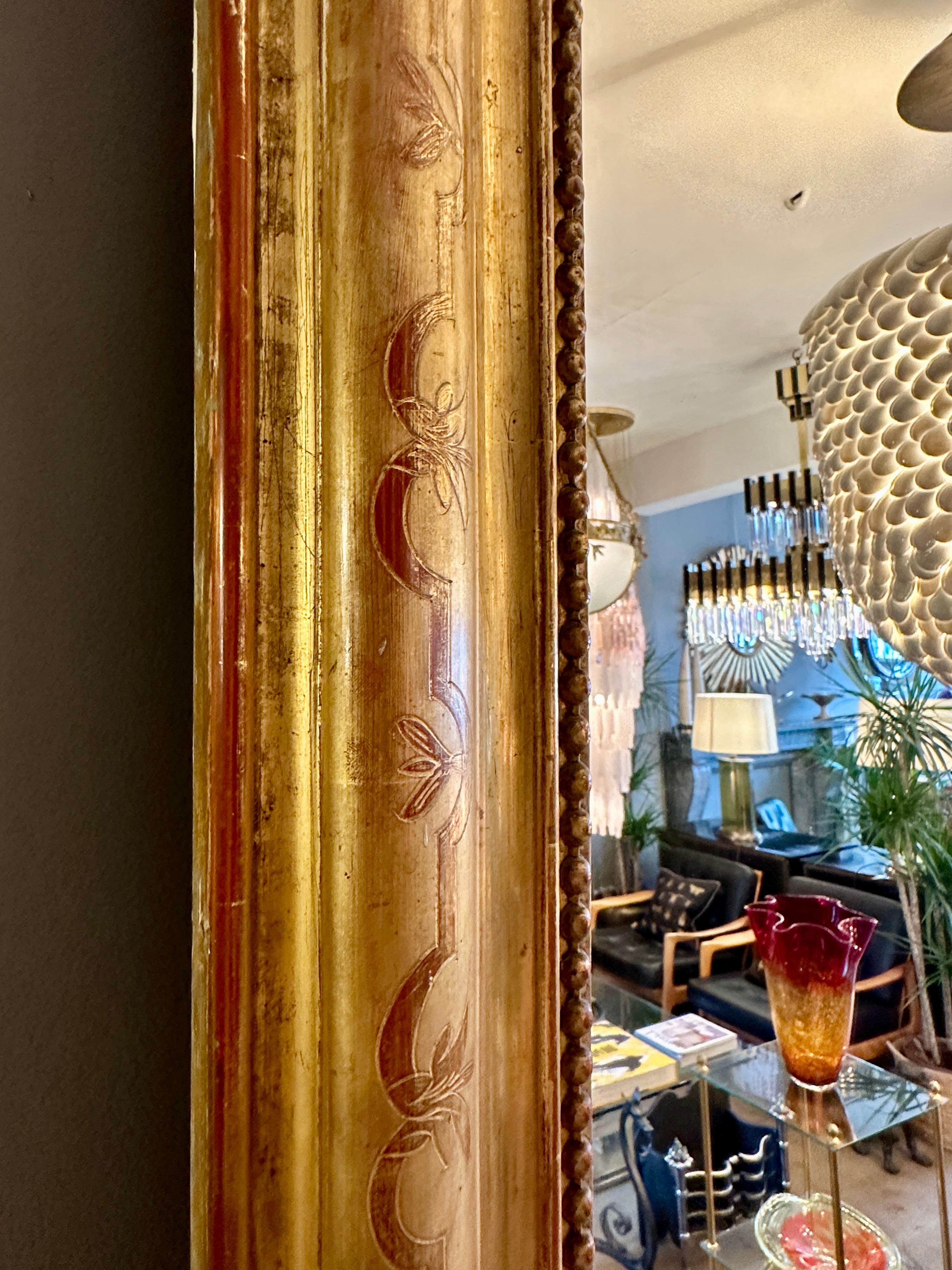 Late 19th Century A Tall Antique Gold Gilt French Crested Mirror