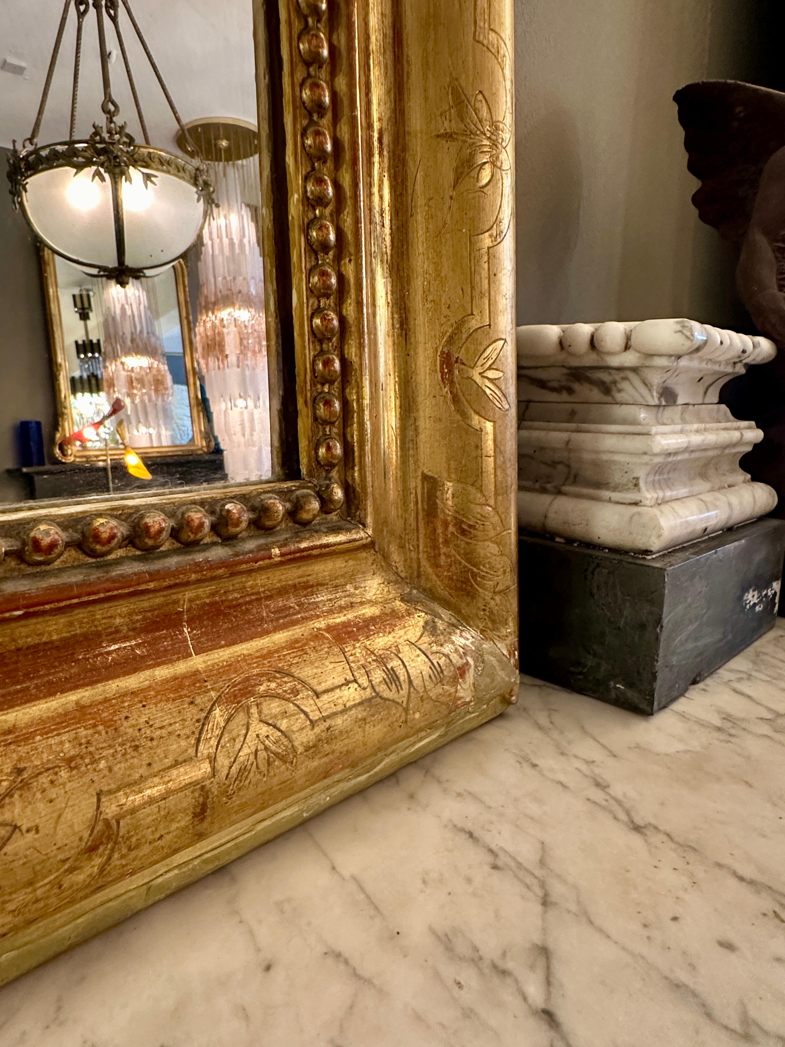 A Tall Antique Gold Gilt French Crested Mirror 1