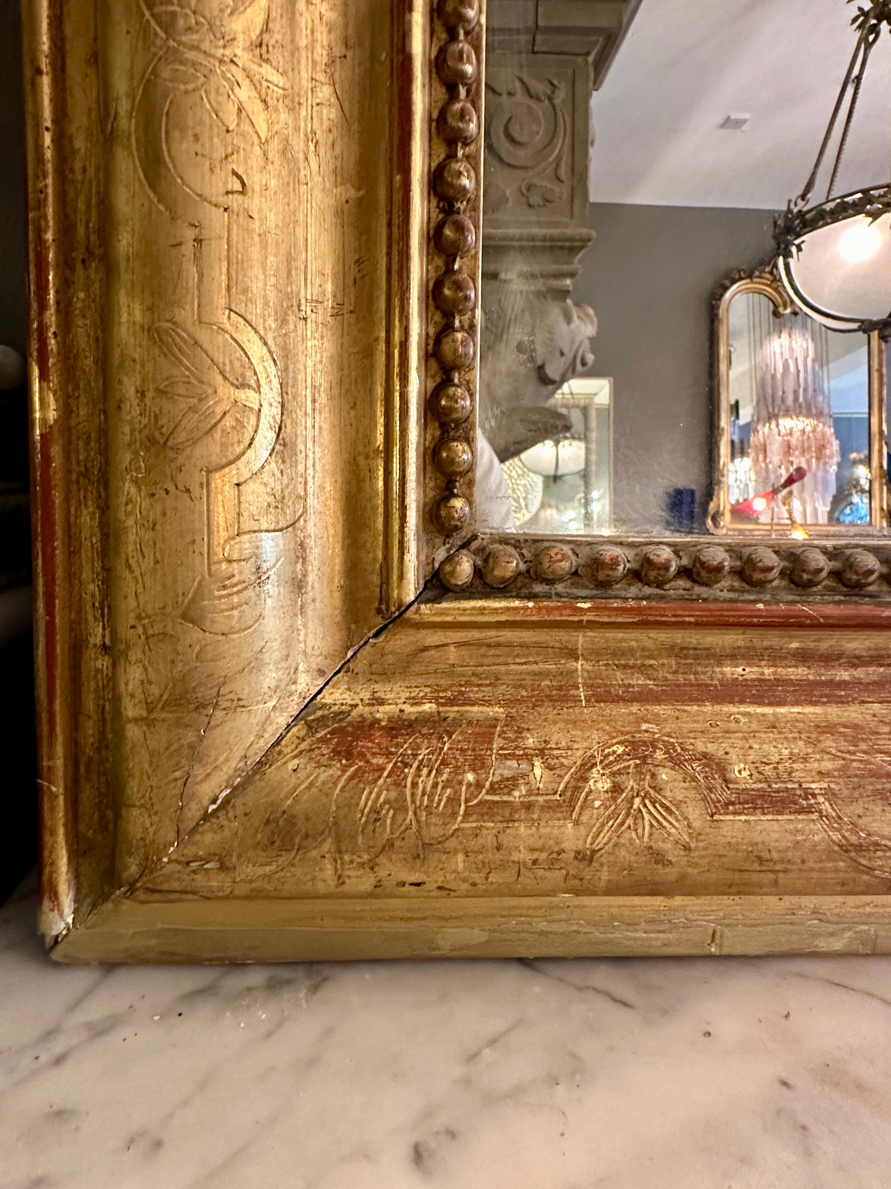 A Tall Antique Gold Gilt French Crested Mirror 2