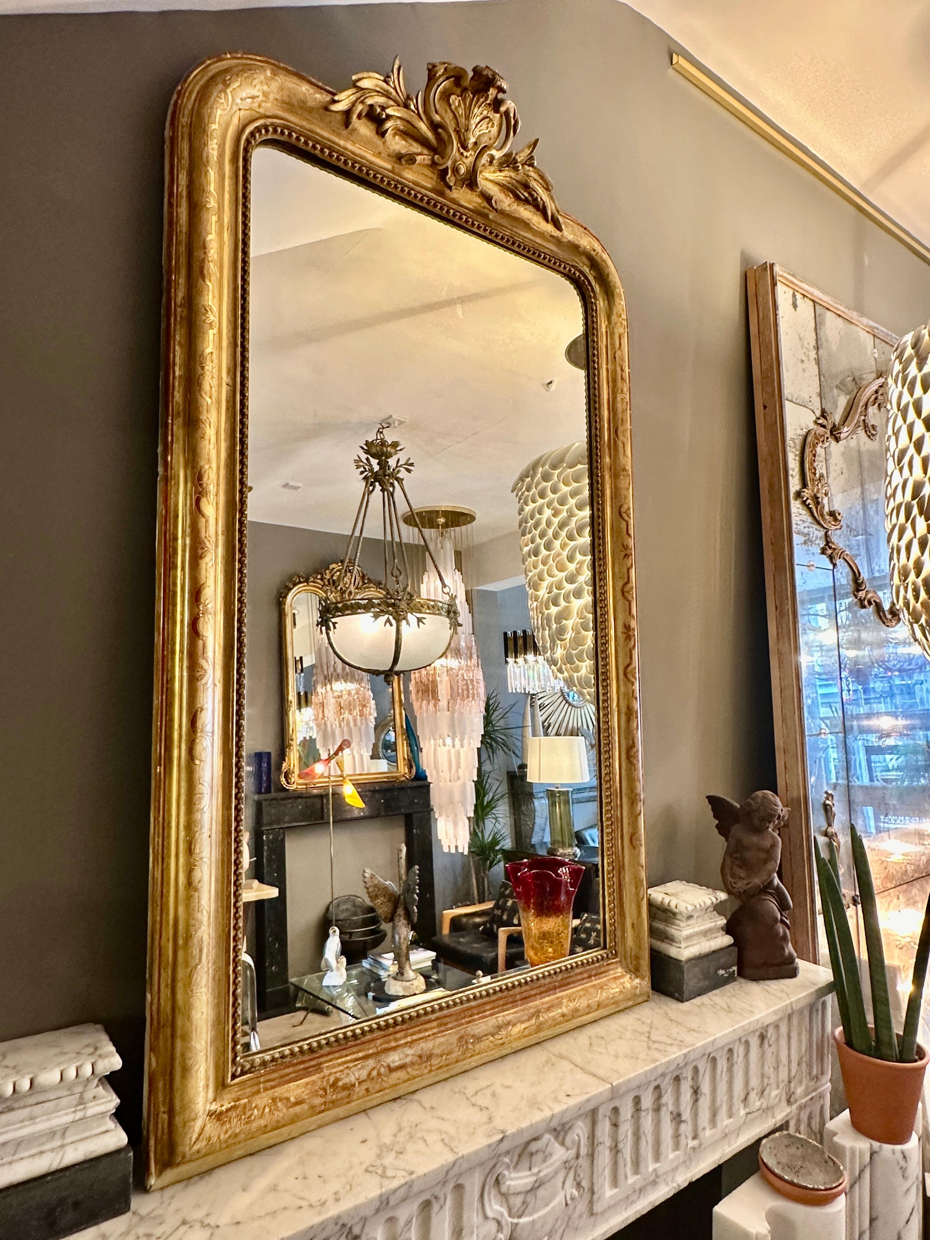 A Tall Antique Gold Gilt French Crested Mirror 3