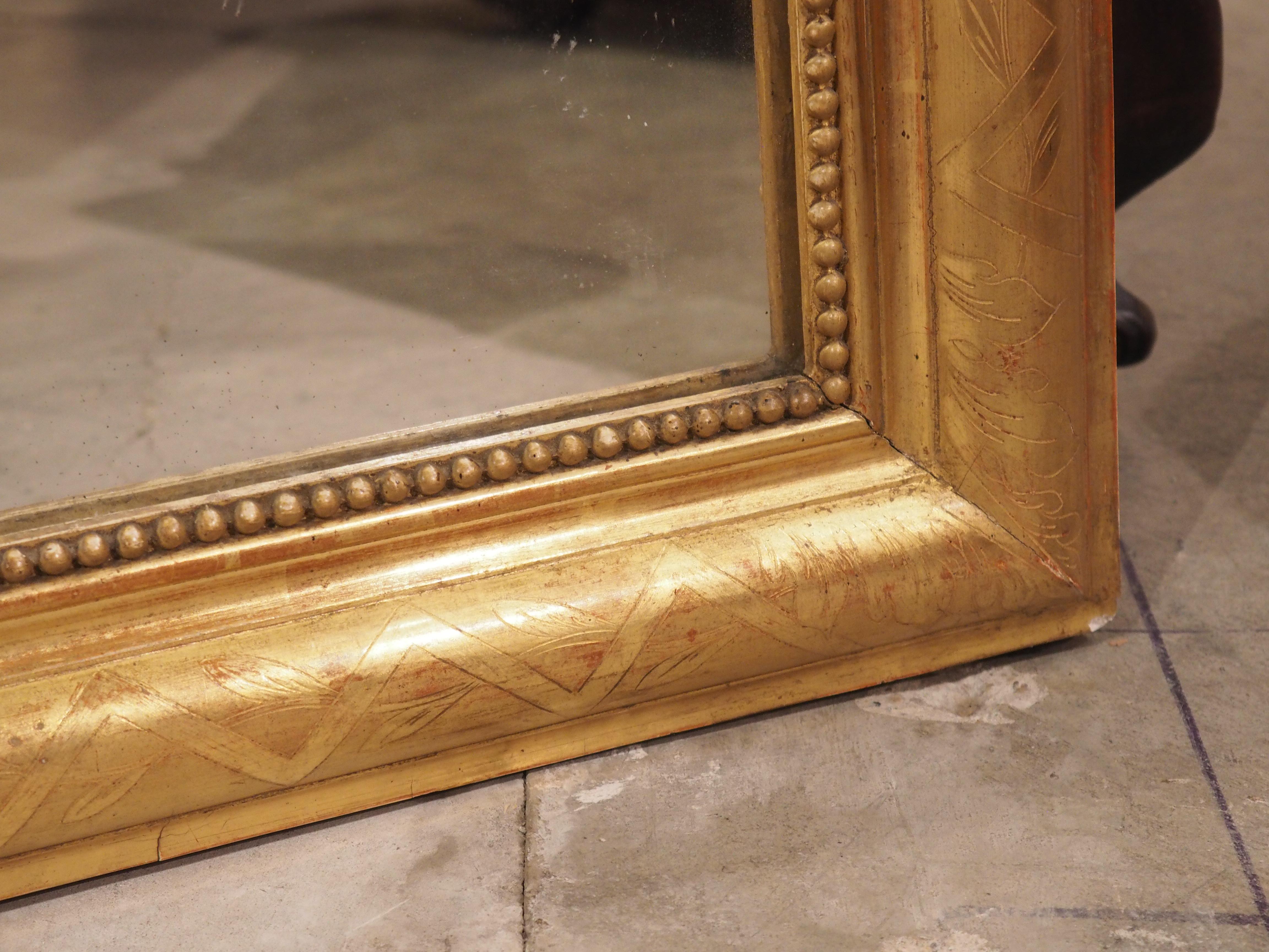 Tall Antique Gold Leaf Louis Philippe Mirror from France, 19th Century In Good Condition For Sale In Dallas, TX