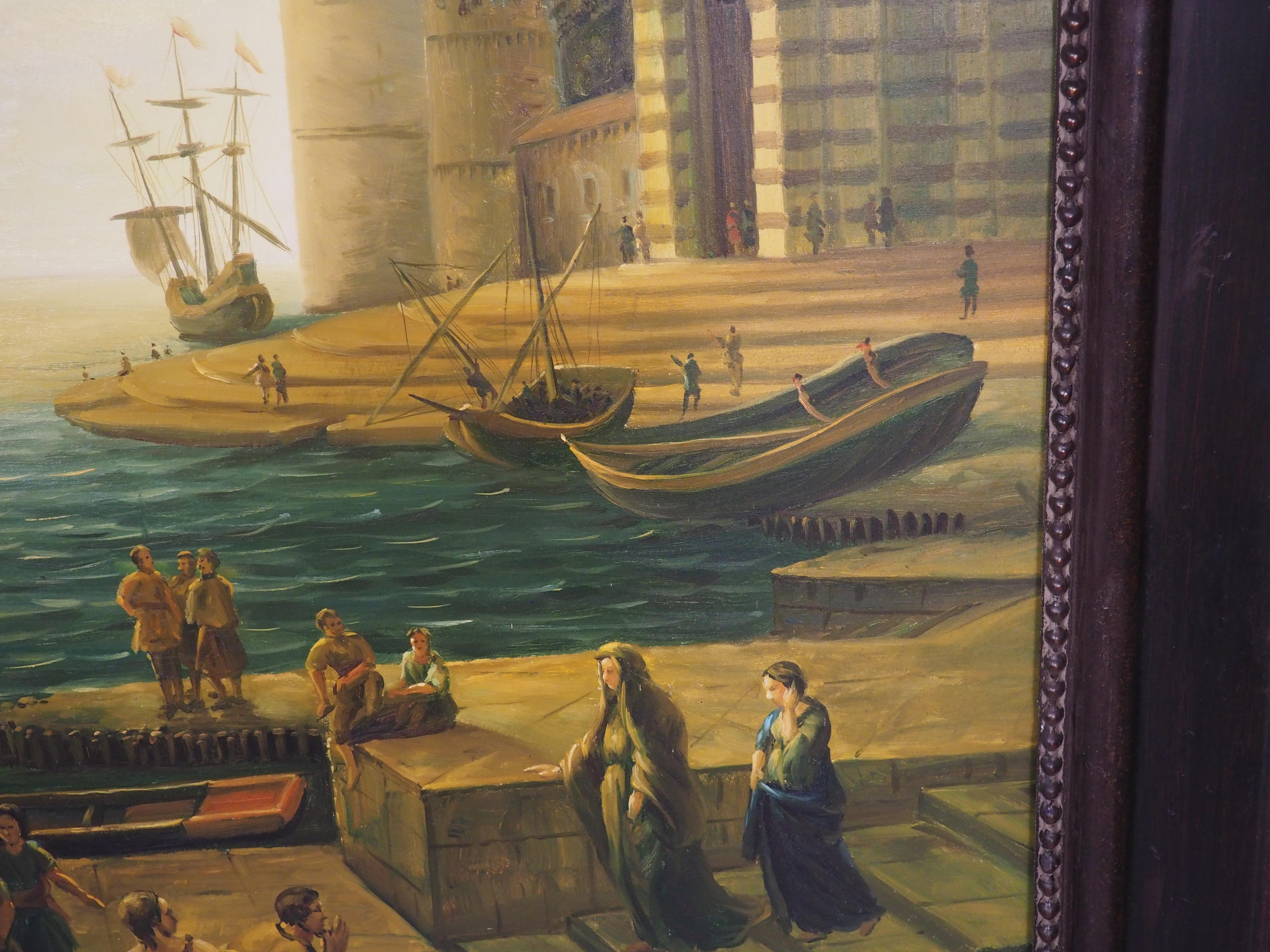 Ein großes antikes italienisches Öl auf Leinwand, Einschiffung in Ostia, um 1890, H-90 3/8 in im Angebot 4