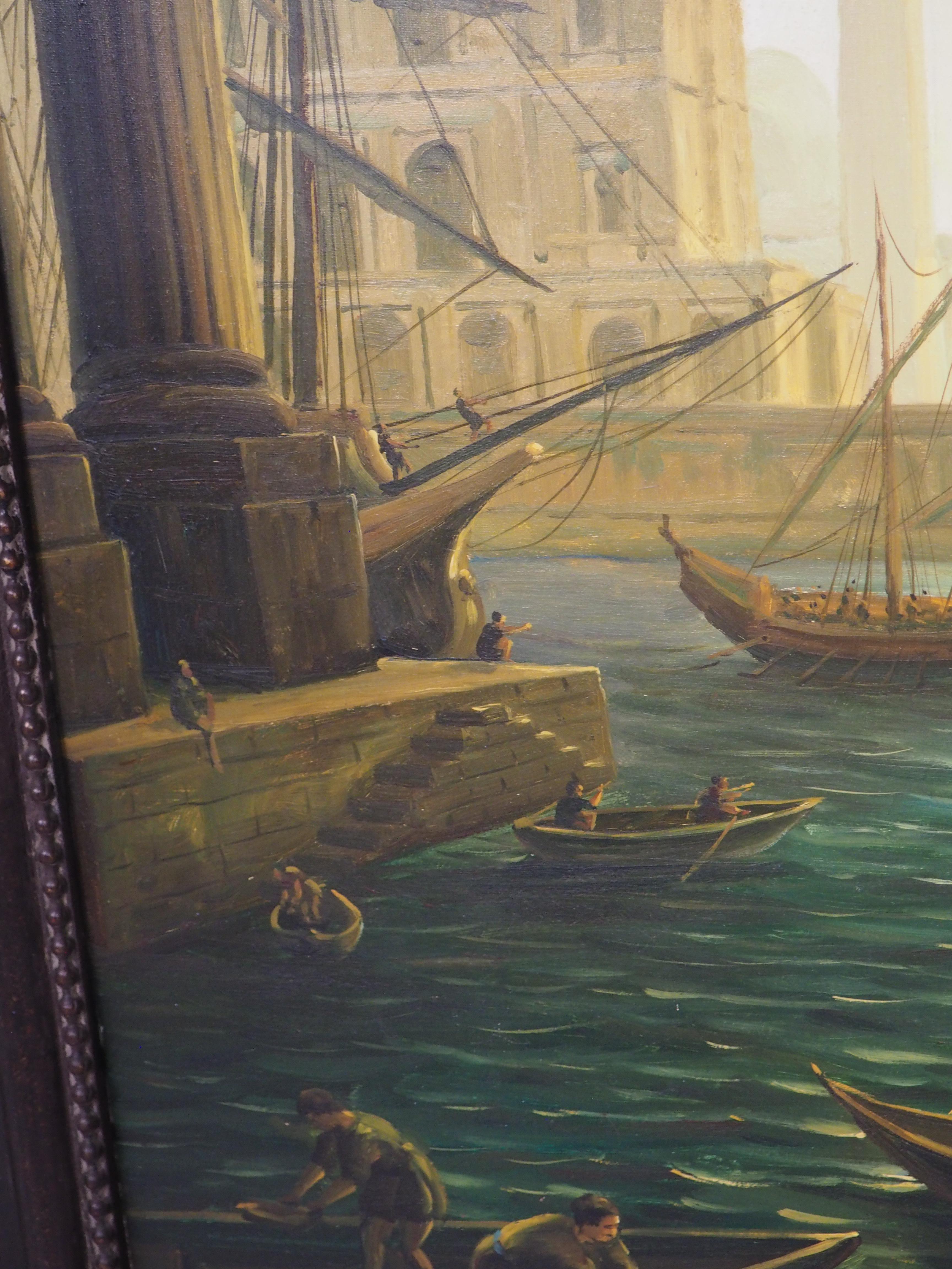 Ein großes antikes italienisches Öl auf Leinwand, Einschiffung in Ostia, um 1890, H-90 3/8 in im Angebot 5