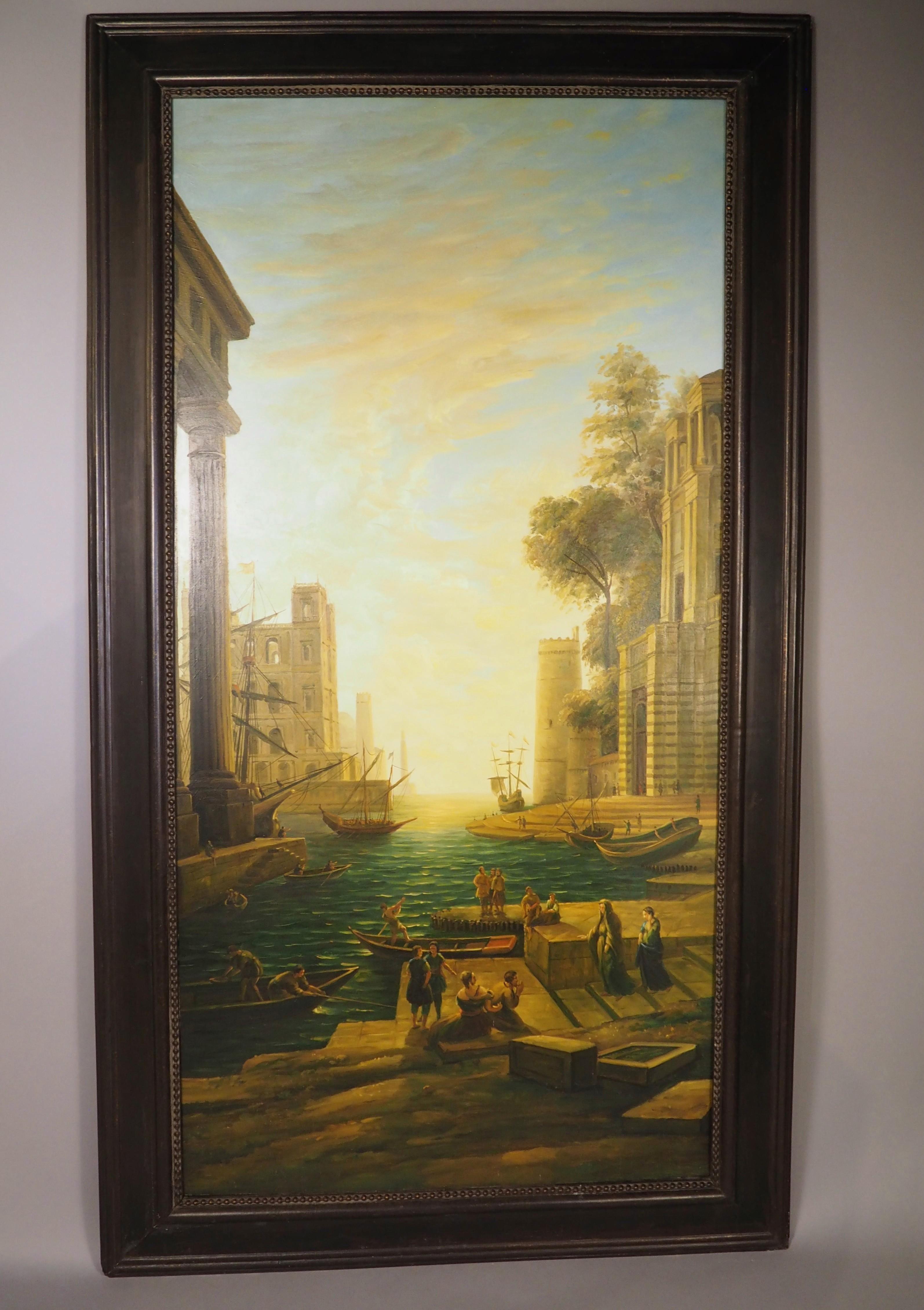 Ein großes antikes italienisches Öl auf Leinwand, Einschiffung in Ostia, um 1890, H-90 3/8 in im Angebot 7