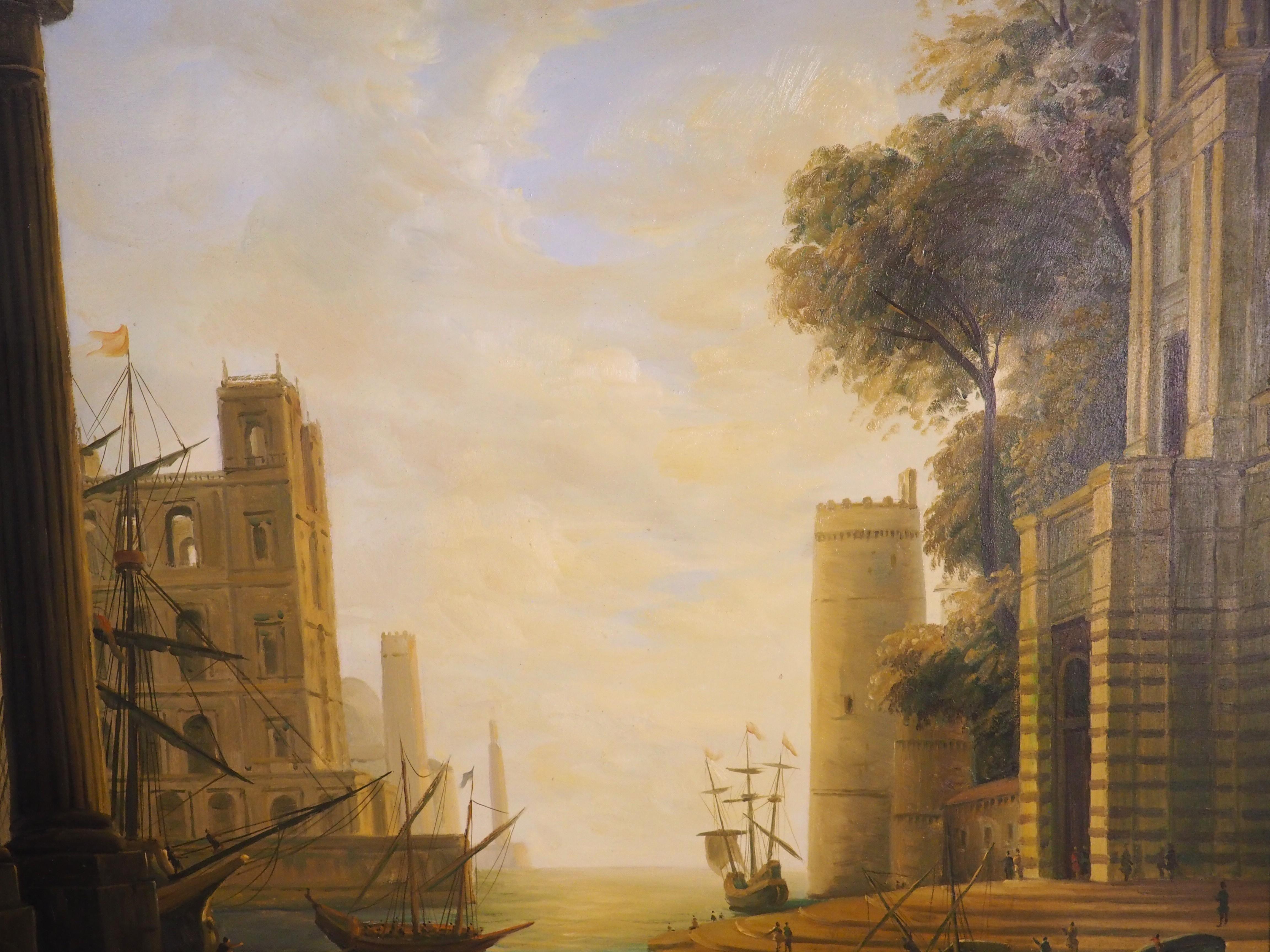 Ein großes antikes italienisches Öl auf Leinwand, Einschiffung in Ostia, um 1890, H-90 3/8 in im Angebot 8