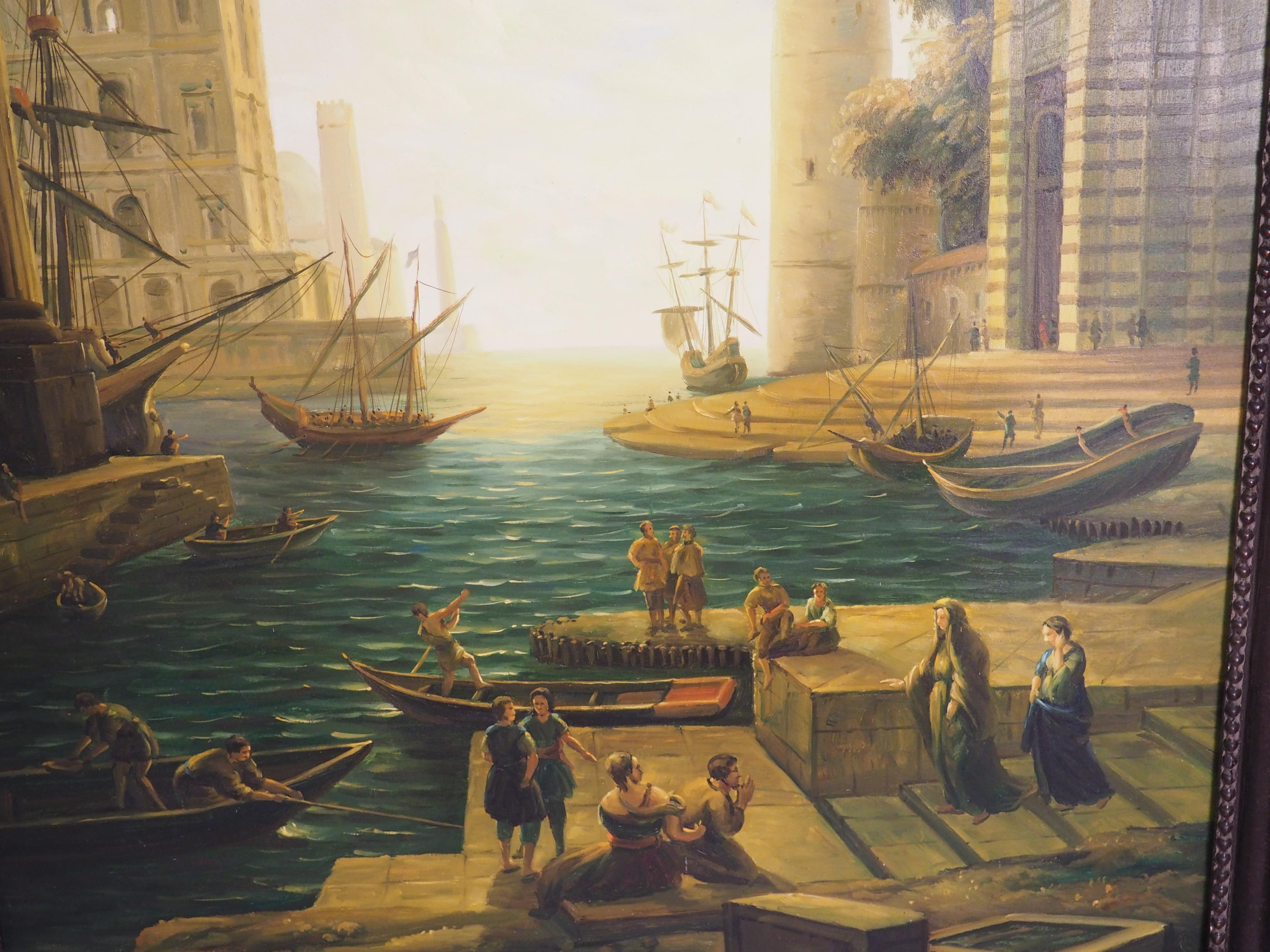Ein großes antikes italienisches Öl auf Leinwand, Einschiffung in Ostia, um 1890, H-90 3/8 in im Angebot 9