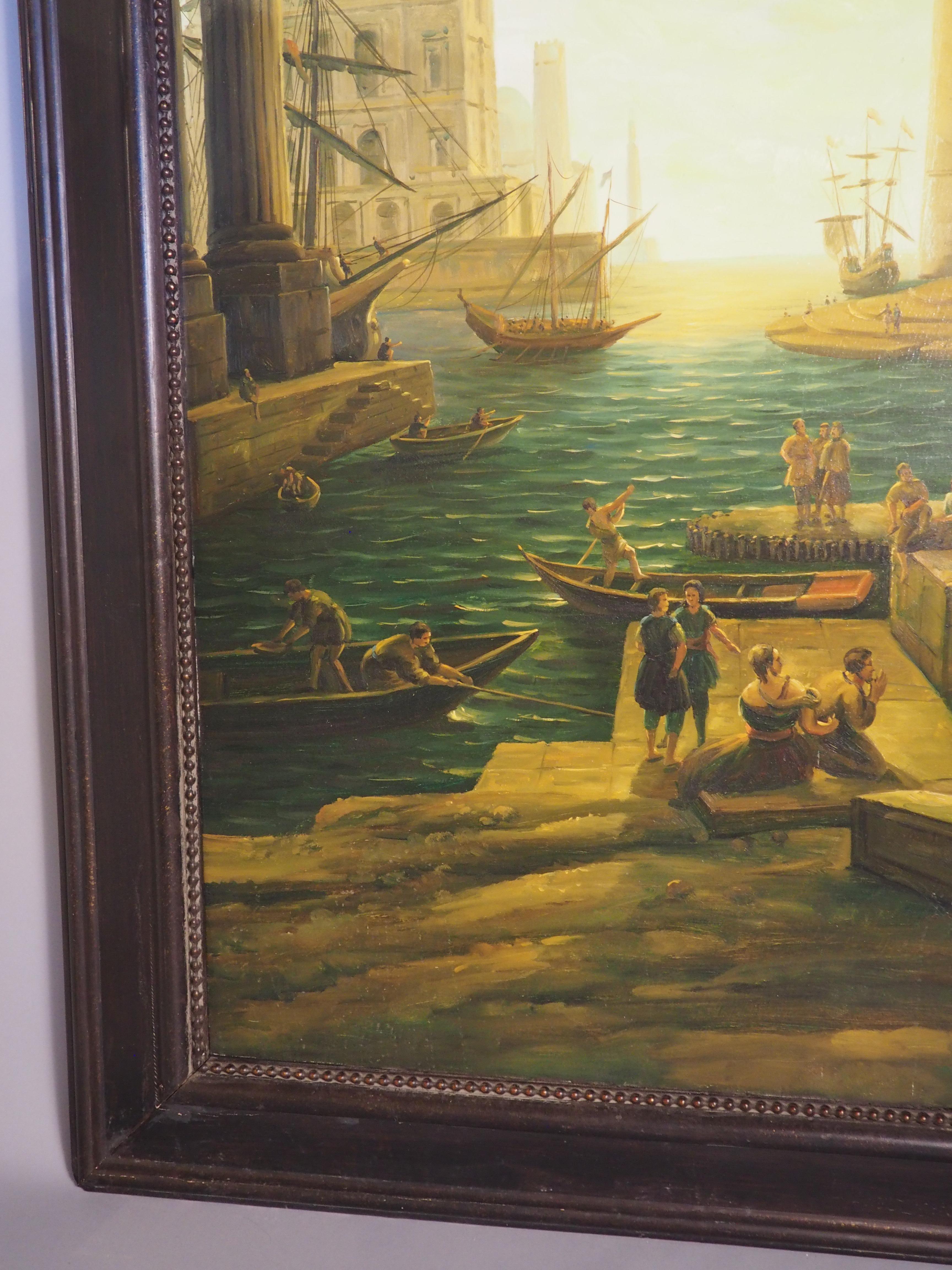 Ein großes antikes italienisches Öl auf Leinwand, Einschiffung in Ostia, um 1890, H-90 3/8 in im Angebot 10