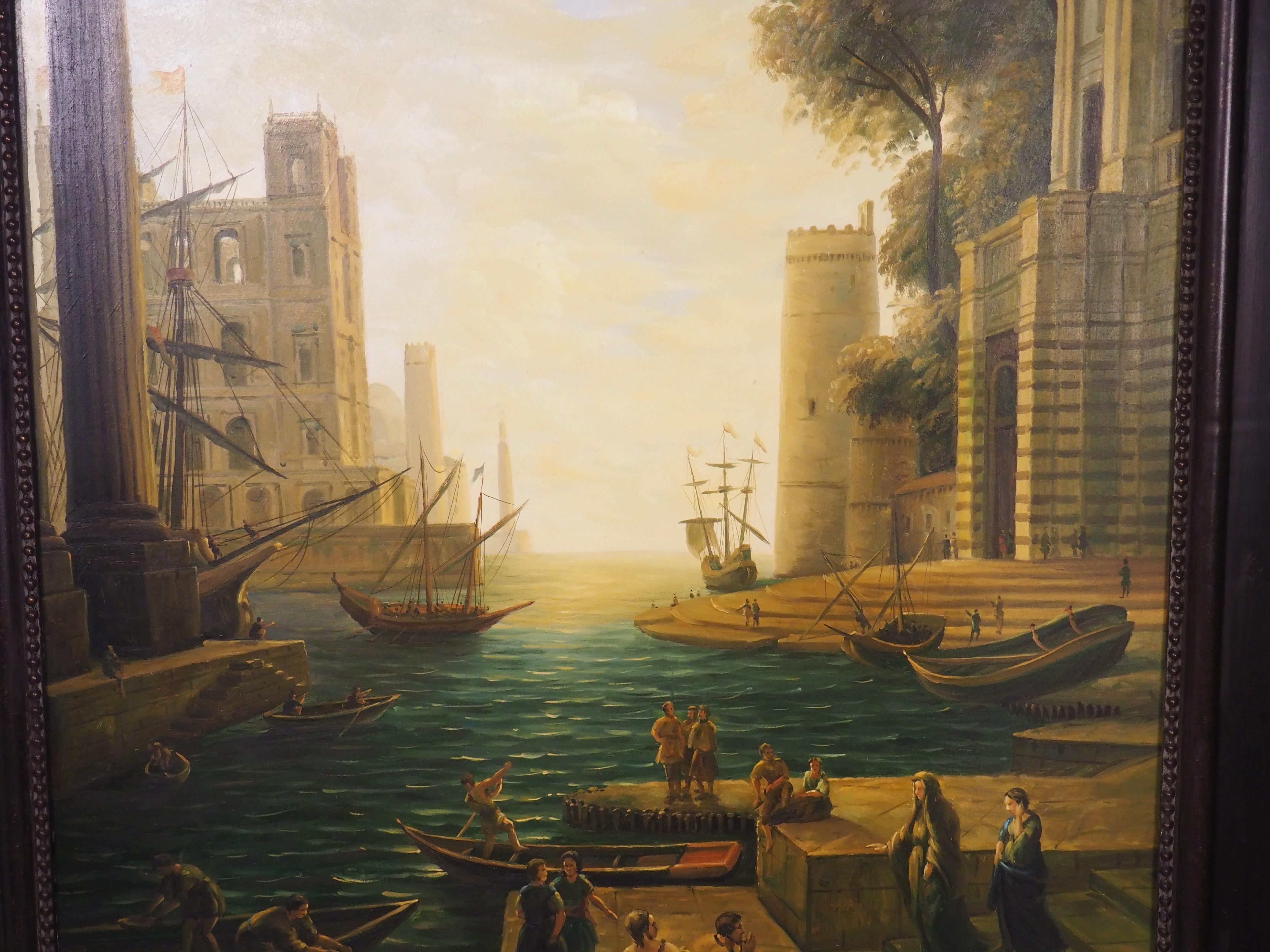 Ein großes antikes italienisches Öl auf Leinwand, Einschiffung in Ostia, um 1890, H-90 3/8 in im Angebot 11