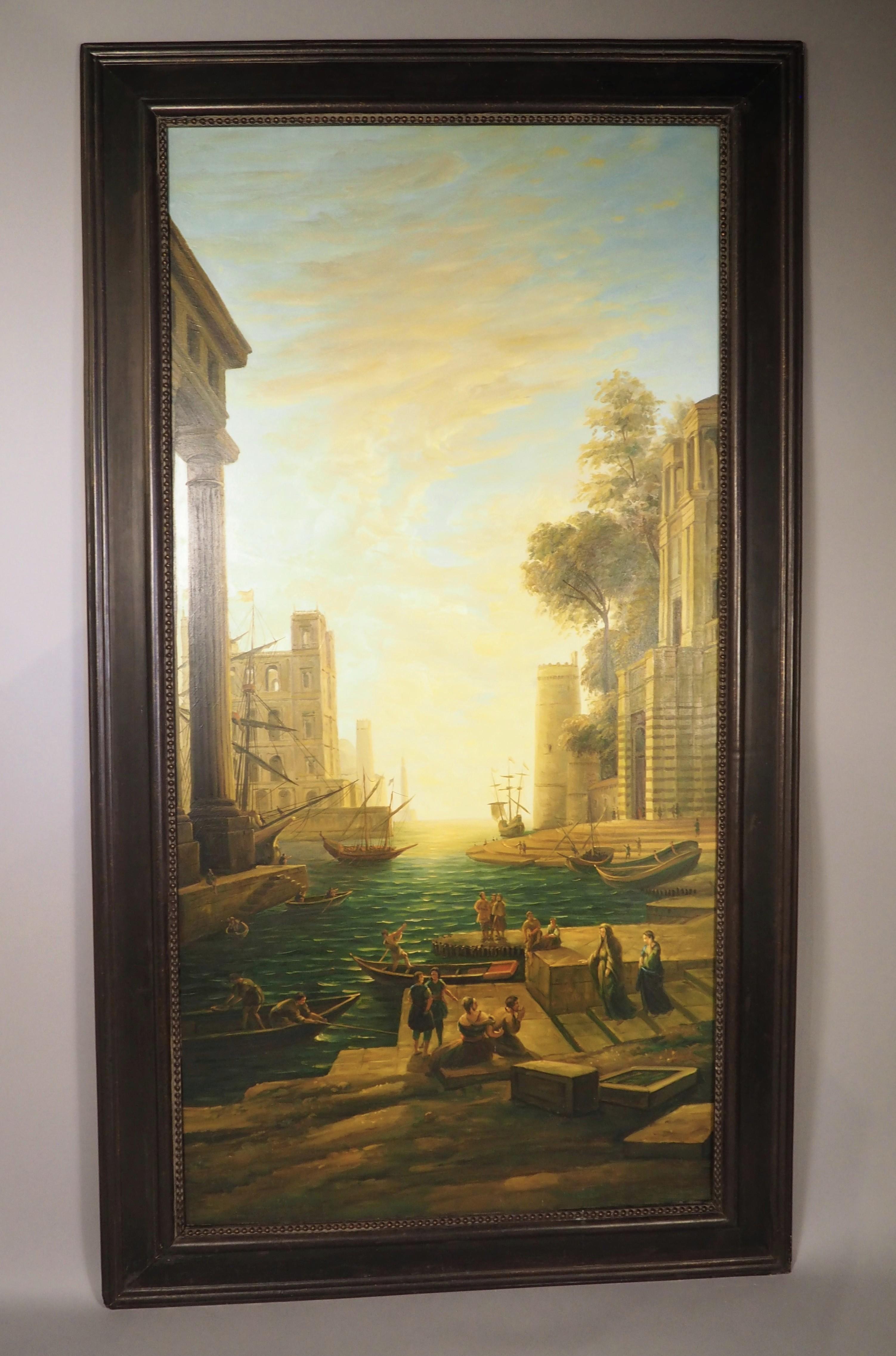 Ein großes antikes italienisches Öl auf Leinwand, Einschiffung in Ostia, um 1890, H-90 3/8 in im Angebot 13