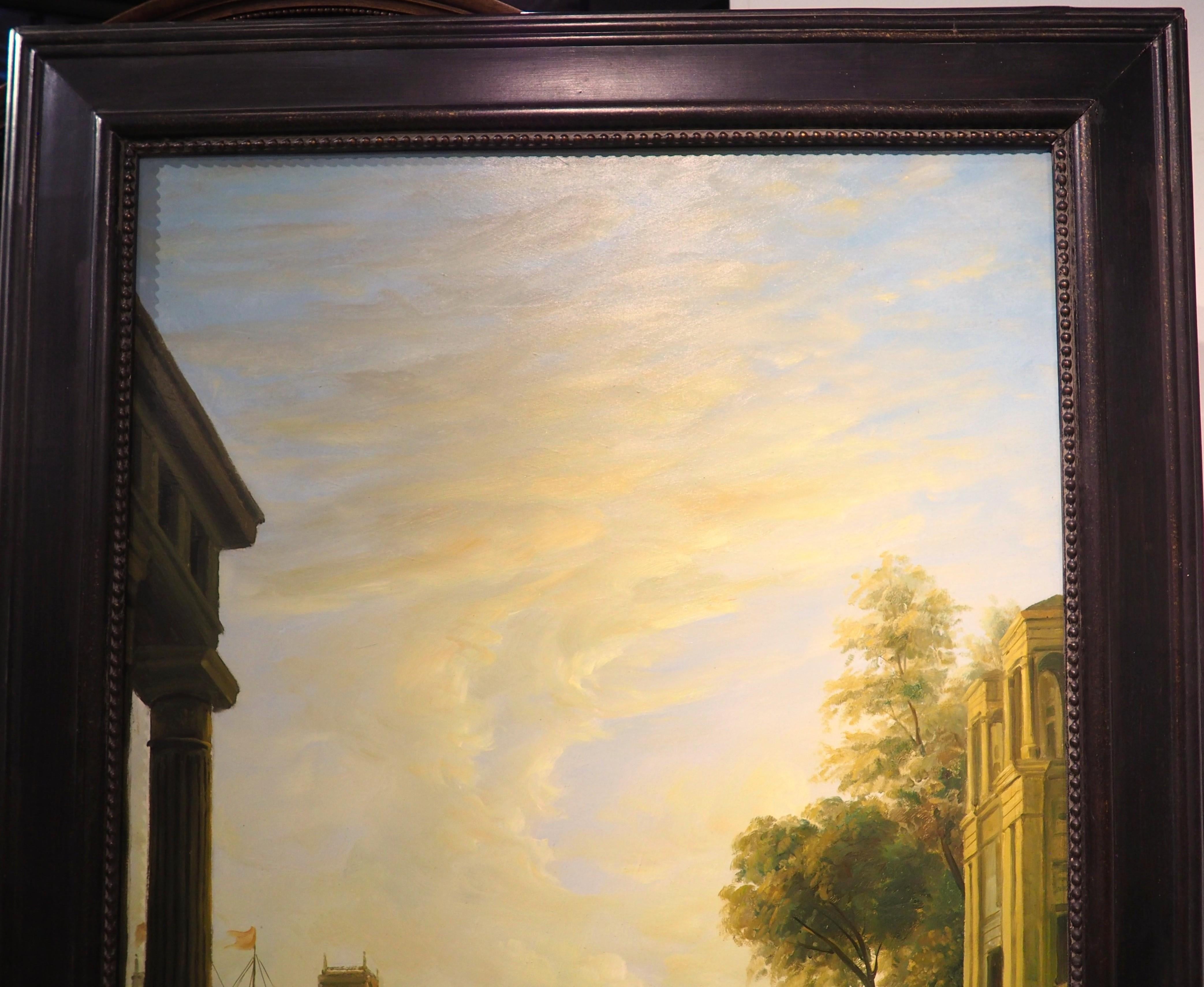 Ein großes antikes italienisches Öl auf Leinwand, Einschiffung in Ostia, um 1890, H-90 3/8 in (Italienisch) im Angebot