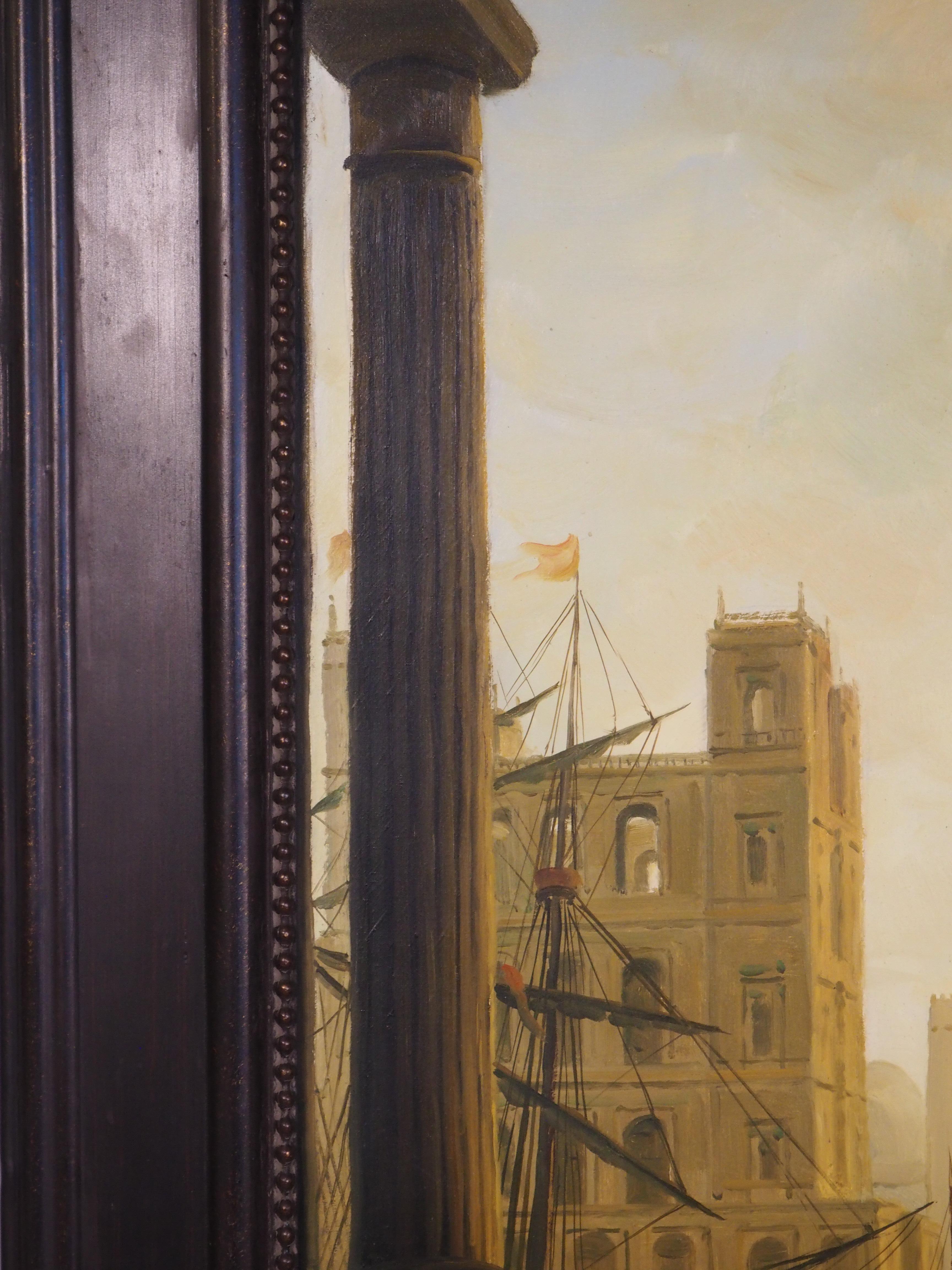 Ein großes antikes italienisches Öl auf Leinwand, Einschiffung in Ostia, um 1890, H-90 3/8 in (19. Jahrhundert) im Angebot