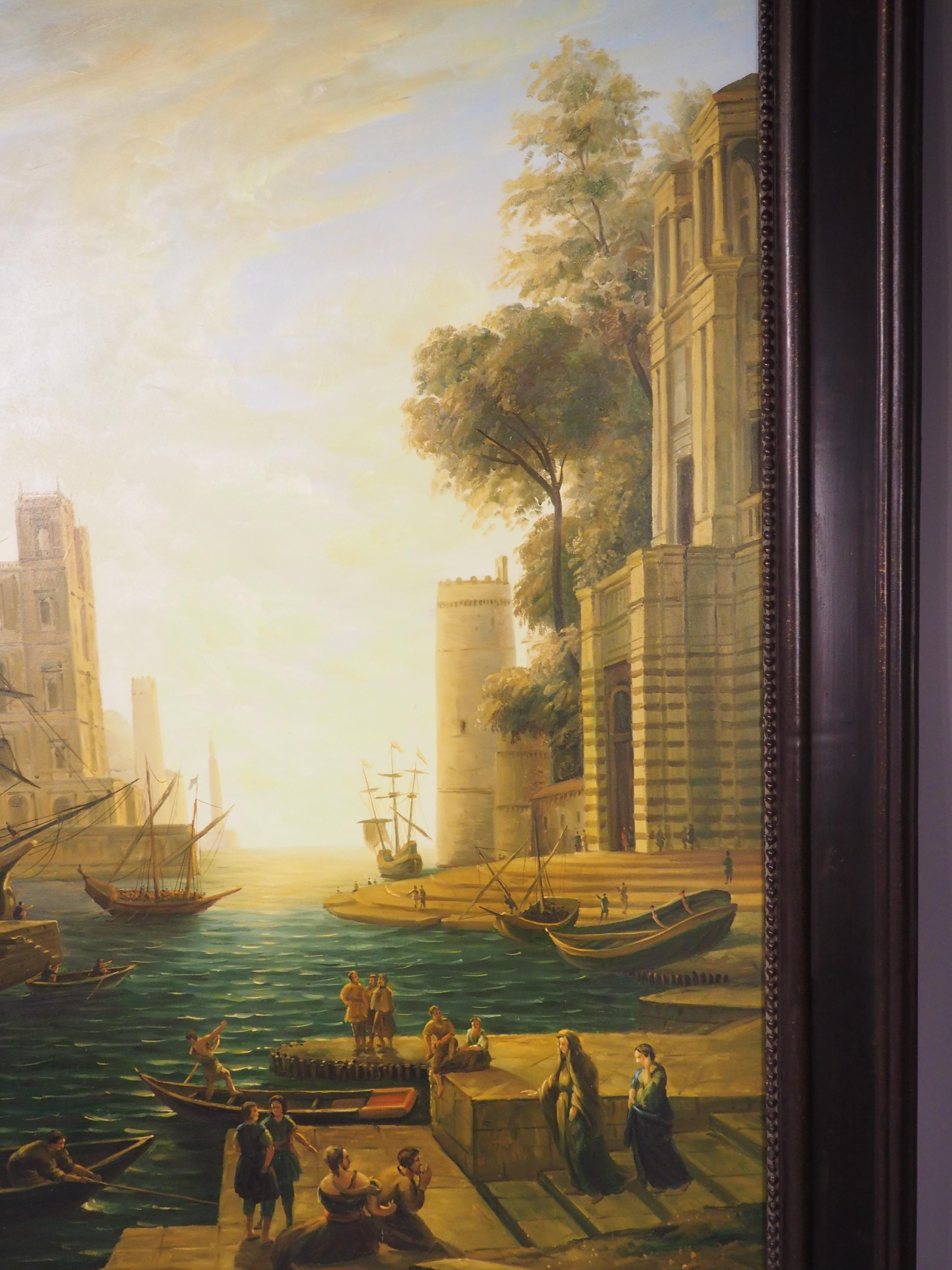 Ein großes antikes italienisches Öl auf Leinwand, Einschiffung in Ostia, um 1890, H-90 3/8 in im Angebot 1