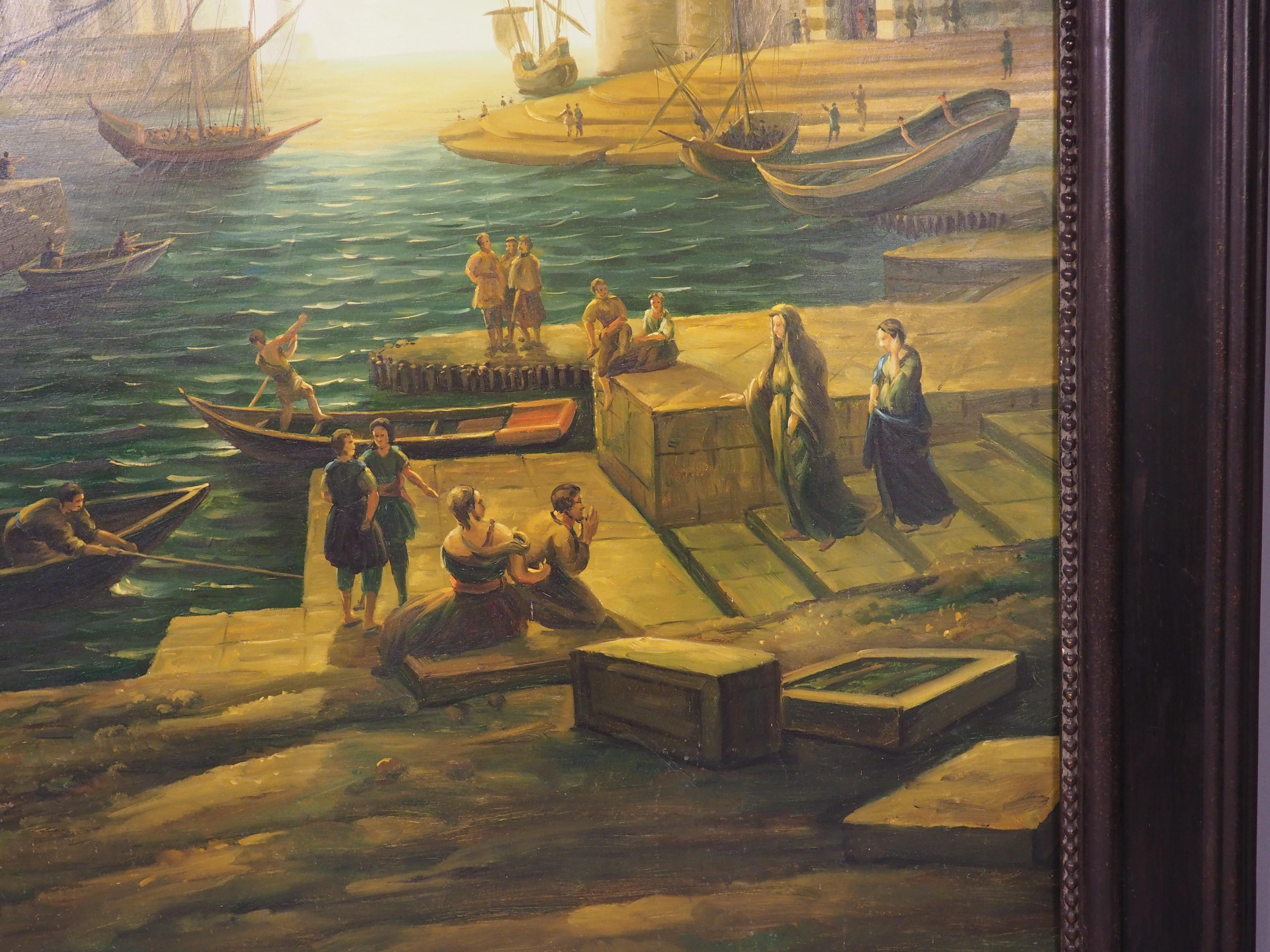Ein großes antikes italienisches Öl auf Leinwand, Einschiffung in Ostia, um 1890, H-90 3/8 in im Angebot 2