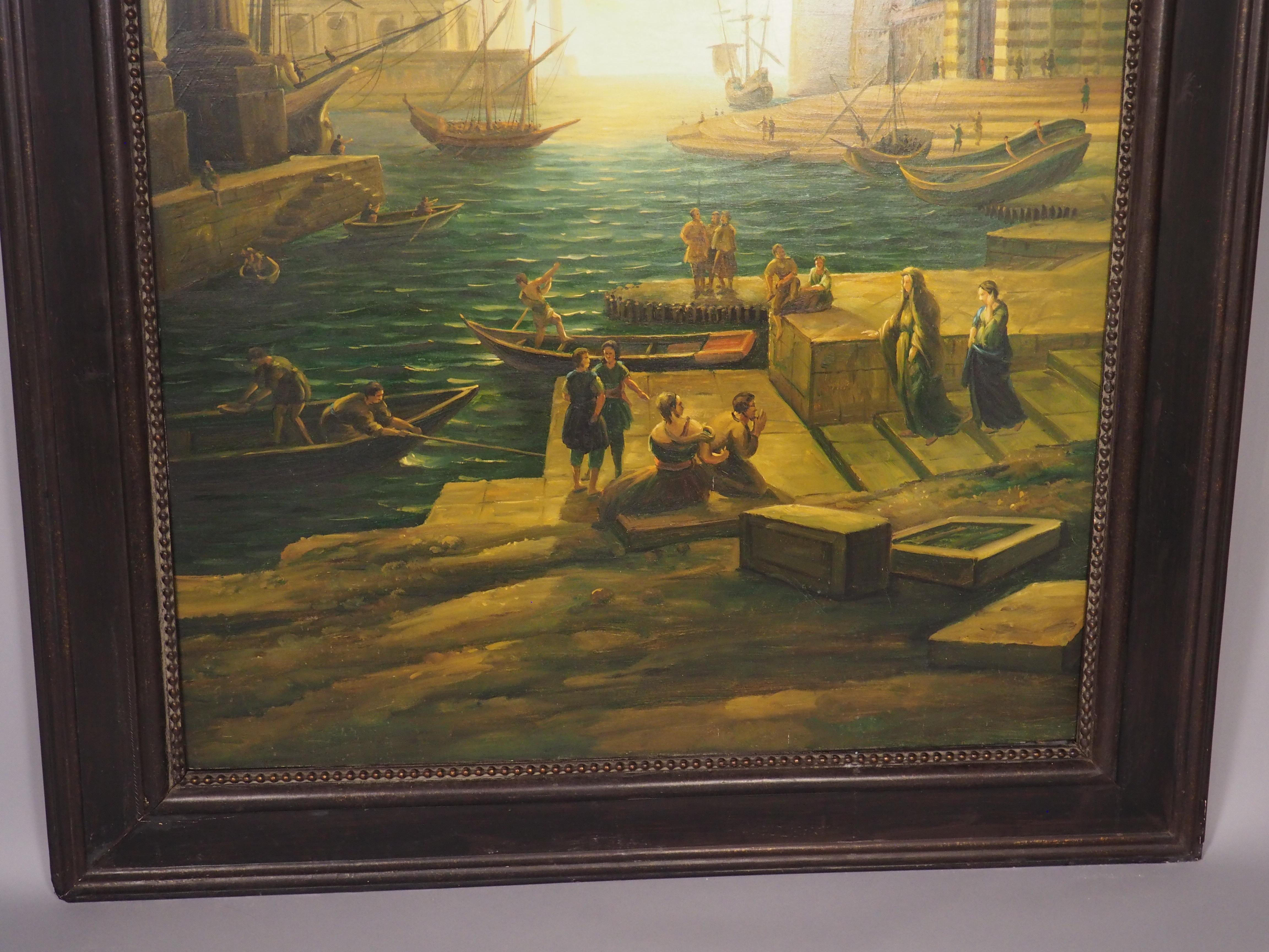 Ein großes antikes italienisches Öl auf Leinwand, Einschiffung in Ostia, um 1890, H-90 3/8 in im Angebot 3