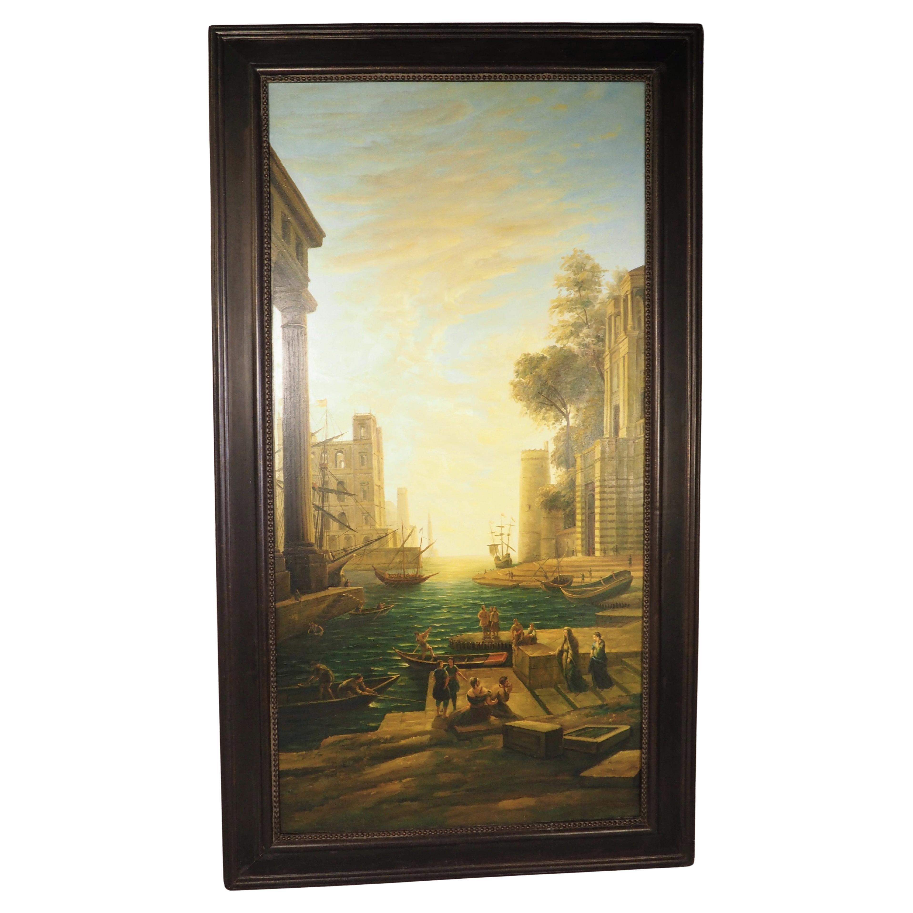 Ein großes antikes italienisches Öl auf Leinwand, Einschiffung in Ostia, um 1890, H-90 3/8 in im Angebot