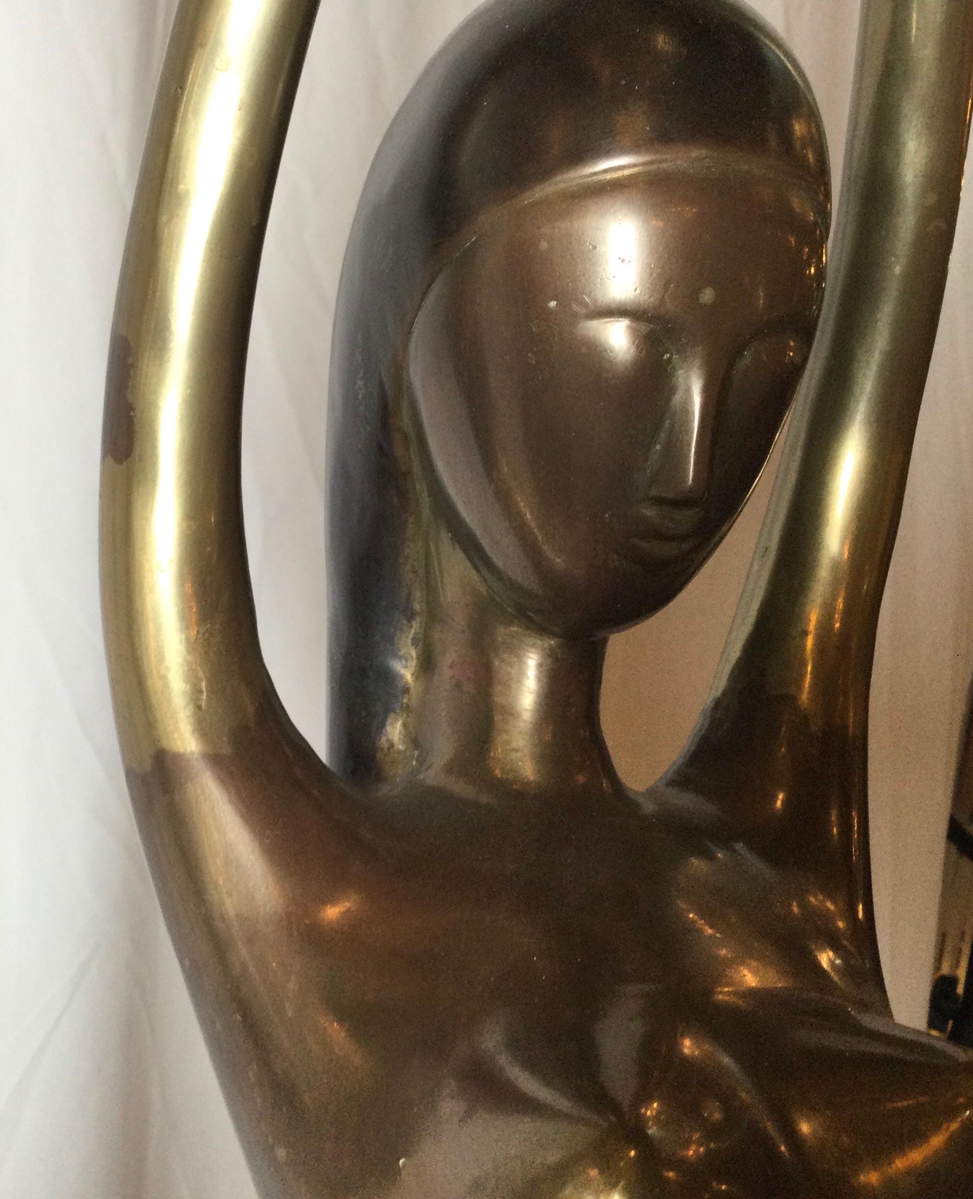 Tall Art Deco Style Midcentury Brass Sculpture of a Wolman In Good Condition In Lambertville, NJ