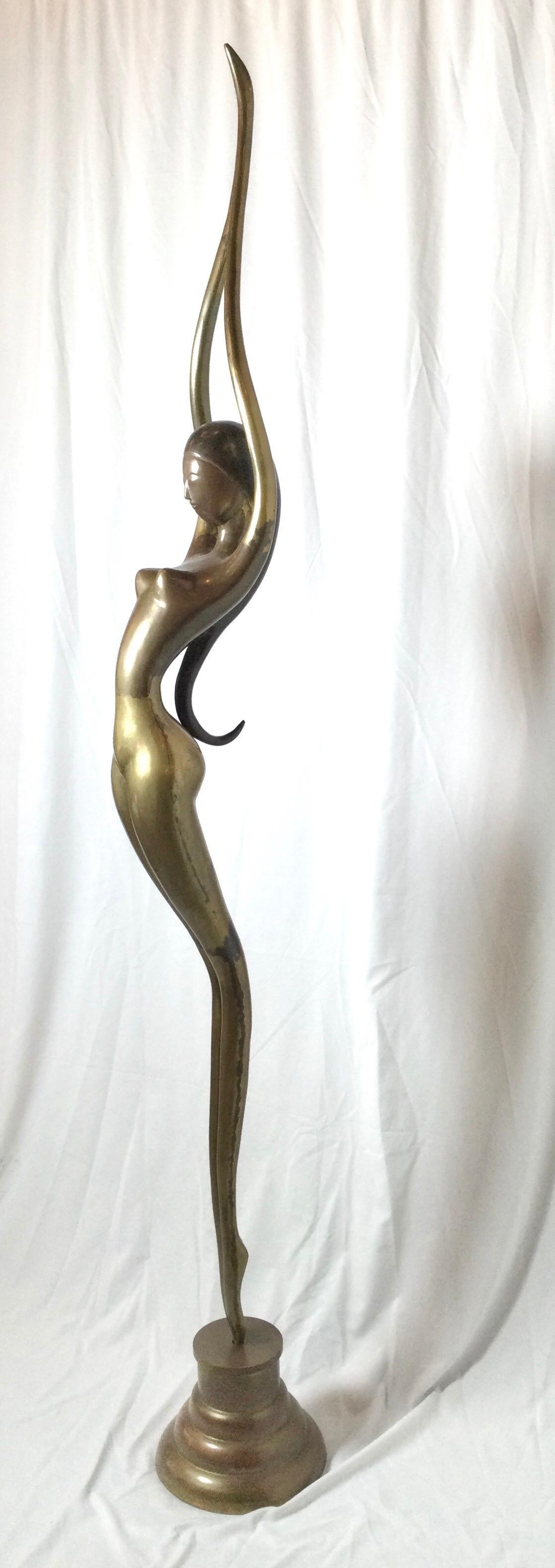 Late 20th Century Tall Art Deco Style Midcentury Brass Sculpture of a Wolman