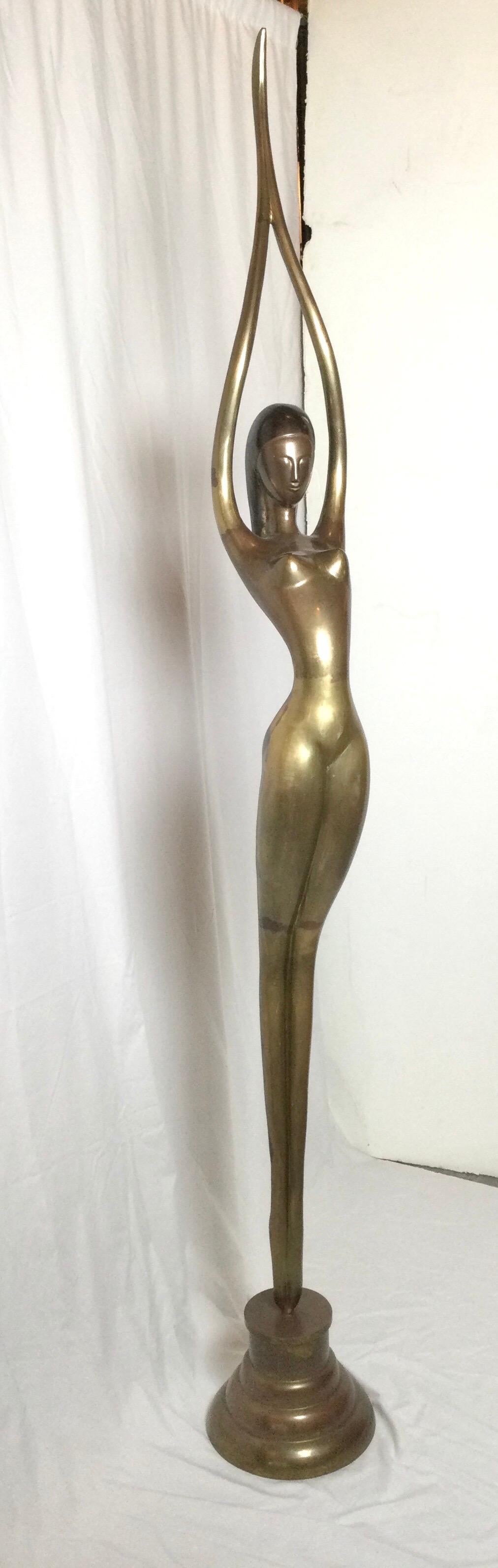 Tall Art Deco Style Midcentury Brass Sculpture of a Wolman 1