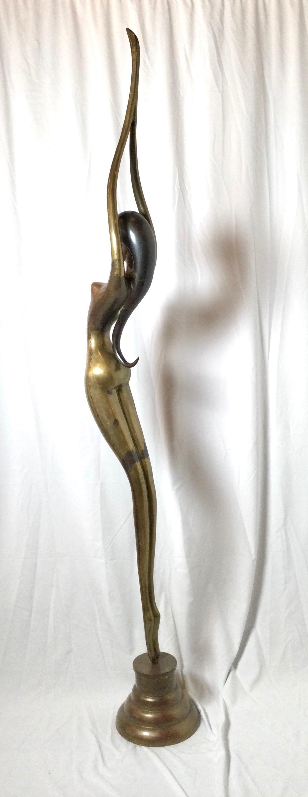 Tall Art Deco Style Midcentury Brass Sculpture of a Wolman 2