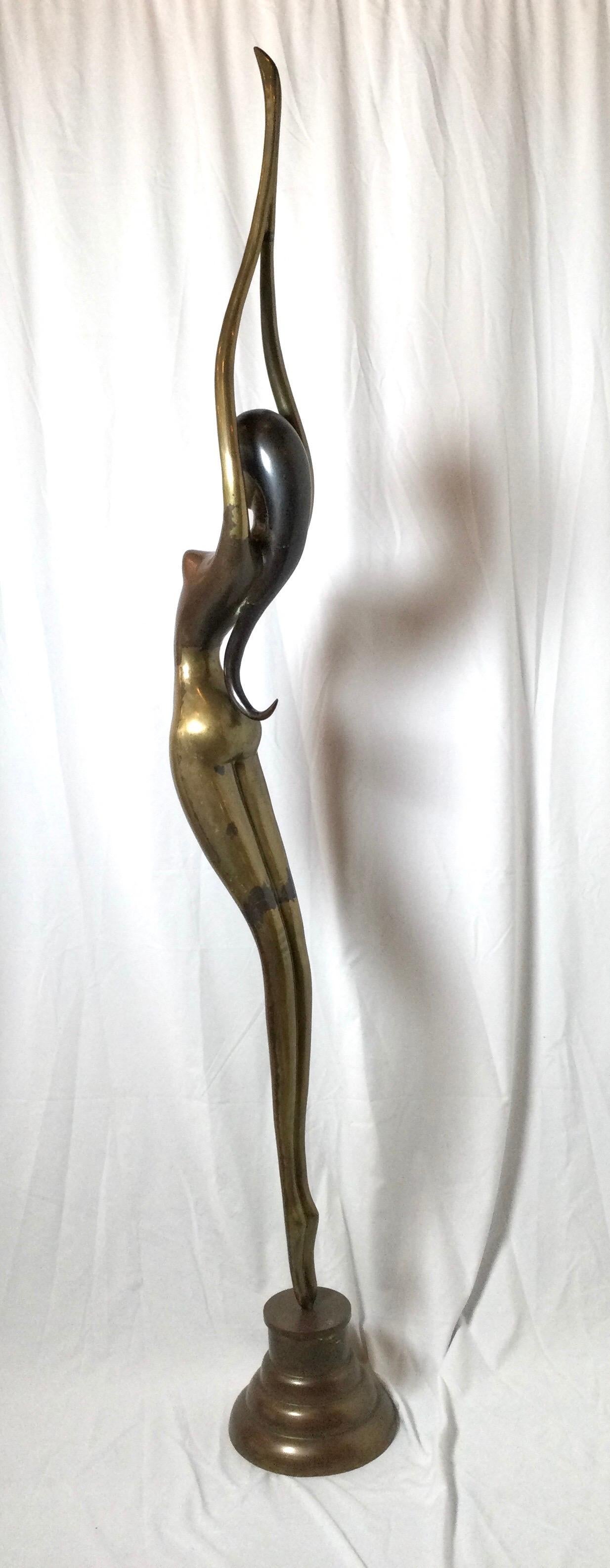 Tall Art Deco Style Midcentury Brass Sculpture of a Wolman 3