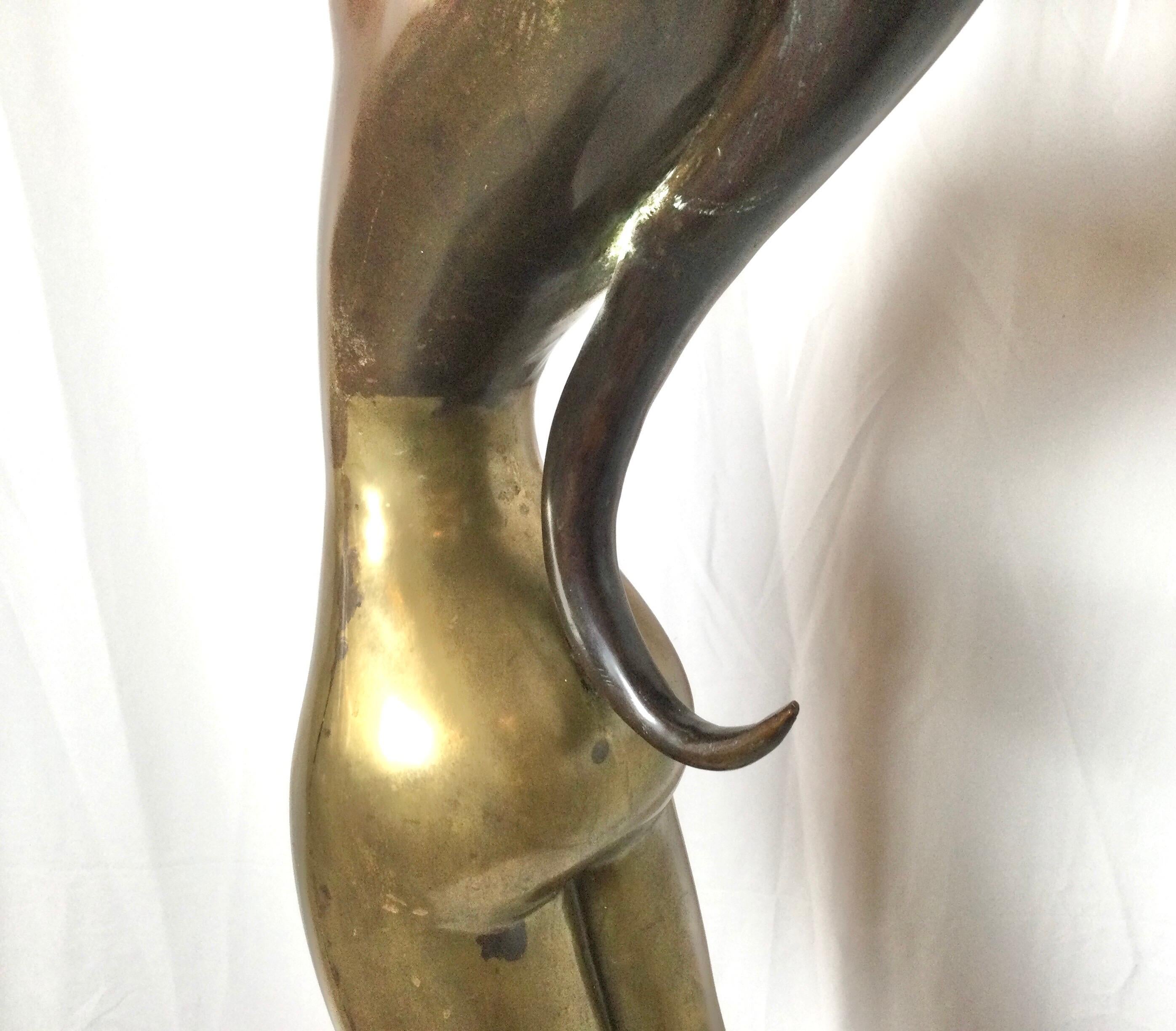 Tall Art Deco Style Midcentury Brass Sculpture of a Wolman 5