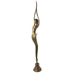 Tall Art Deco Style Midcentury Brass Sculpture of a Wolman