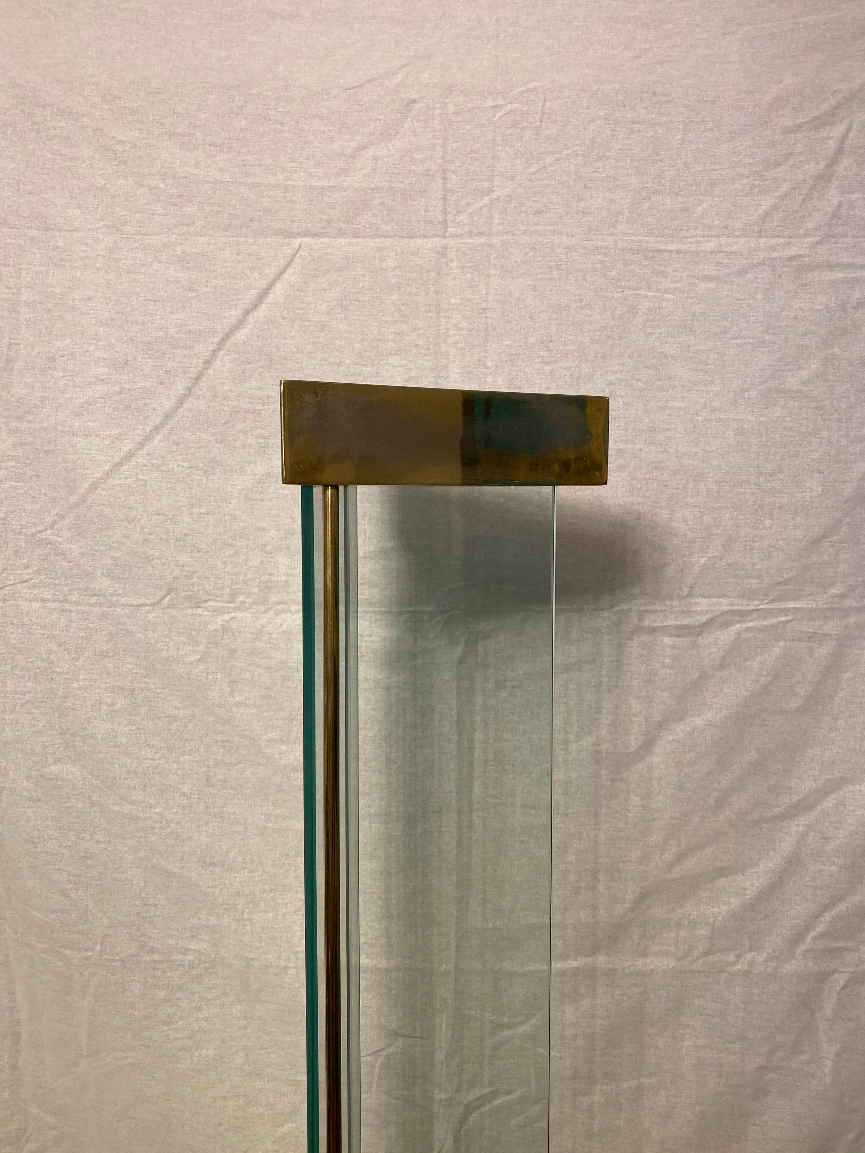 Modern Tall Brass and Glass 1970s Uplighter Floor Lamp For Sale