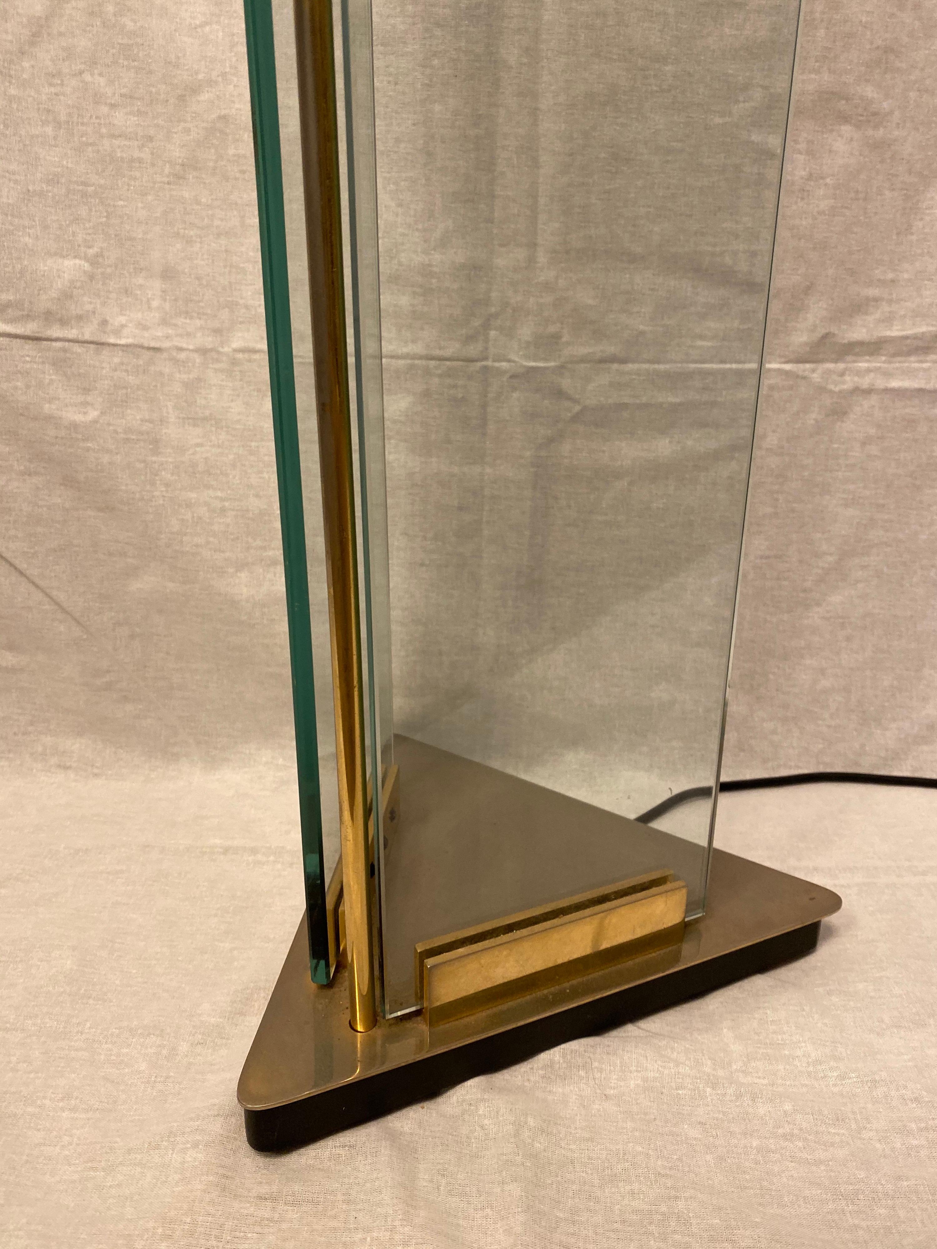 Tall Brass and Glass 1970s Uplighter Floor Lamp In Good Condition For Sale In London, GB