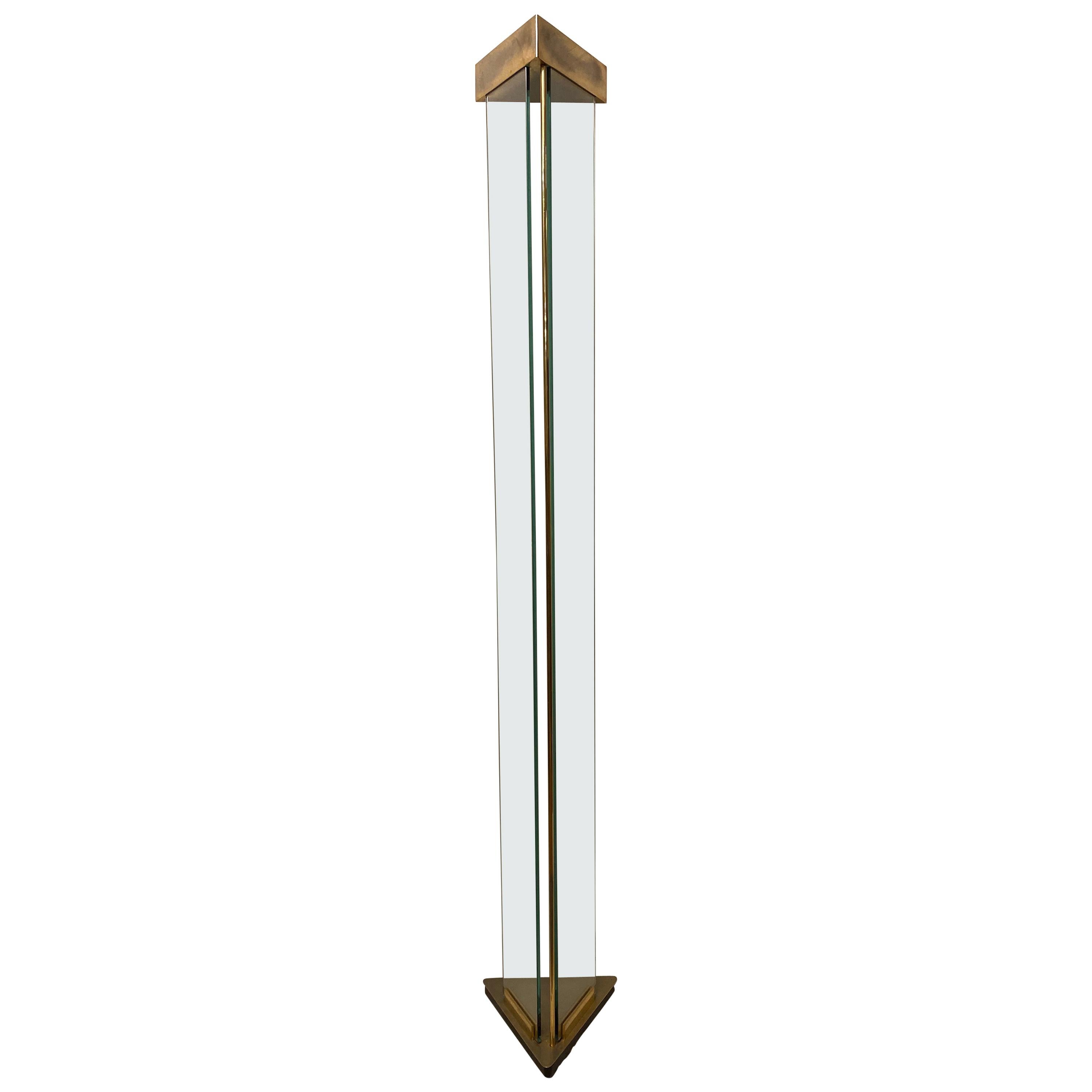 Tall Brass and Glass 1970s Uplighter Floor Lamp