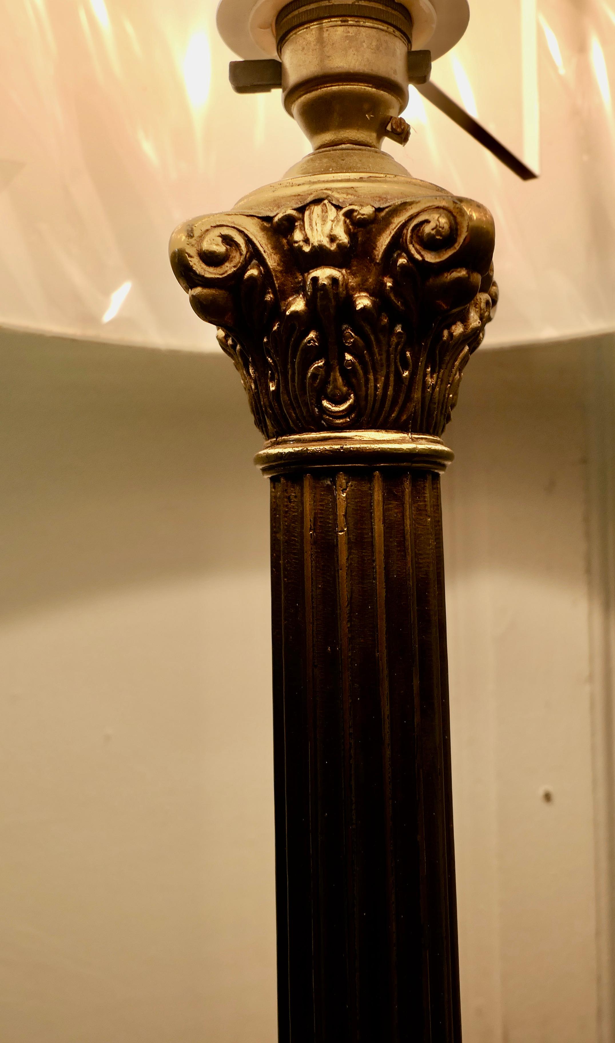 Early 20th Century A Tall Brass Corinthian Column Table Lamp      For Sale