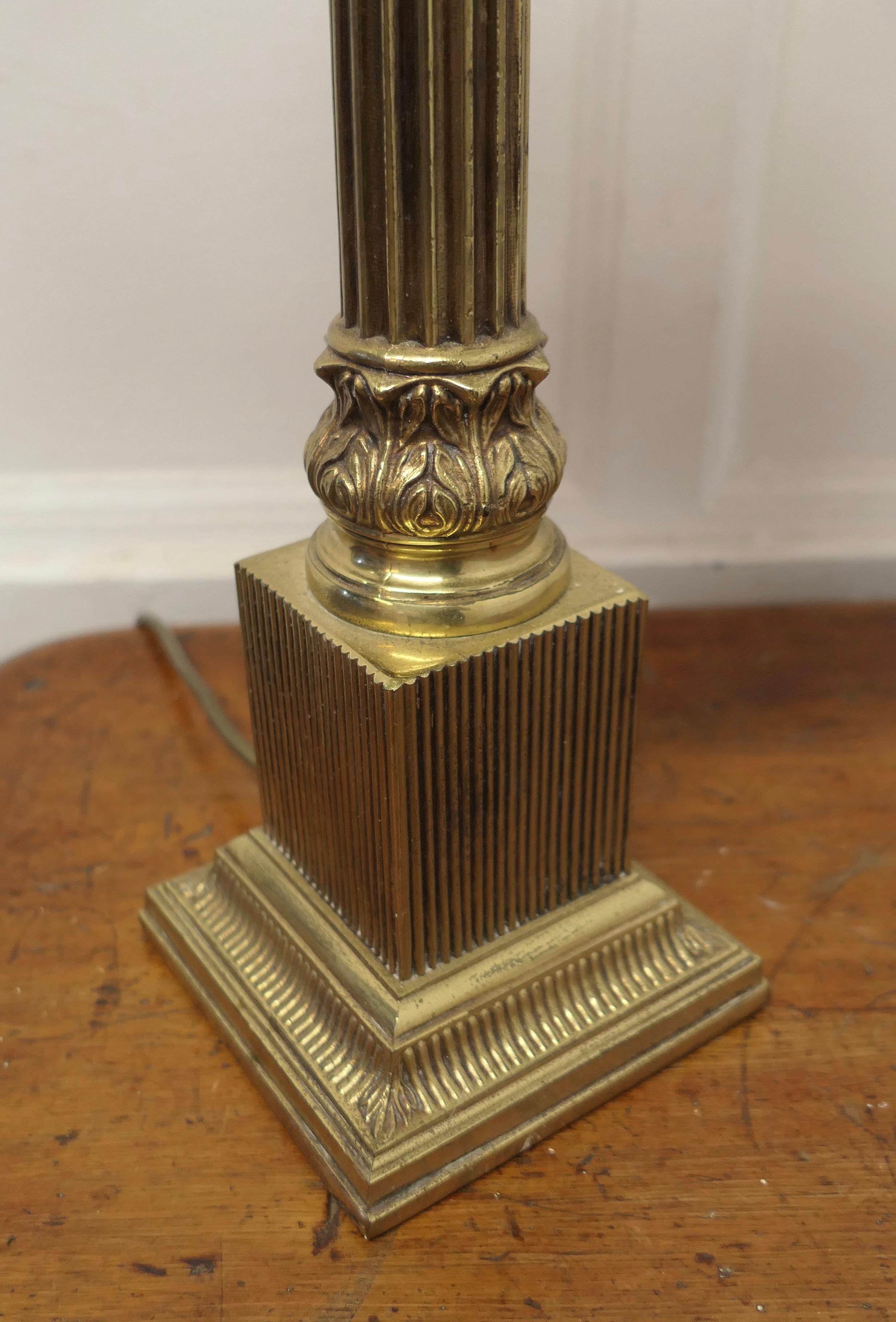 A Tall Brass Corinthian Column Table Lamp      For Sale 1