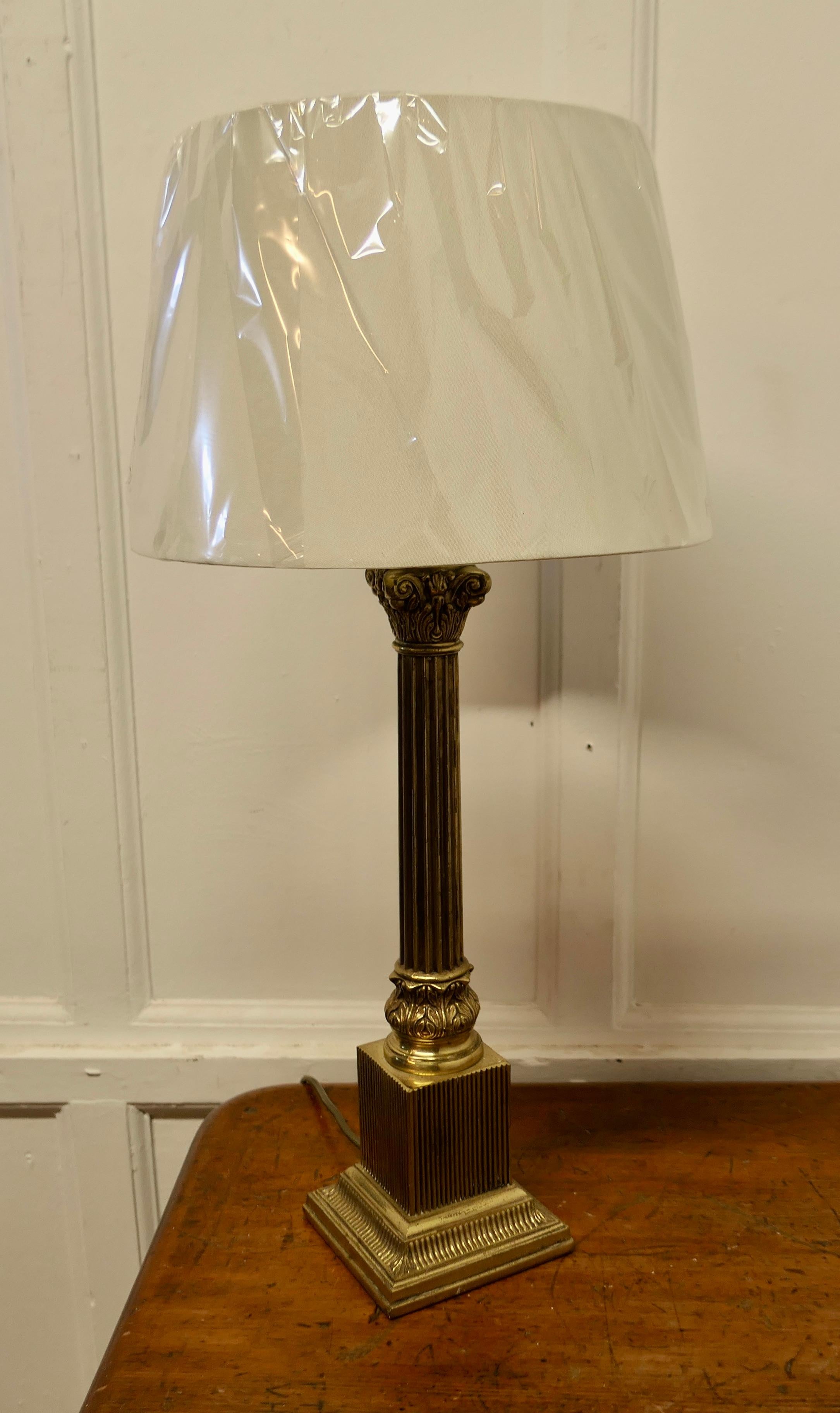 A Tall Brass Corinthian Column Table Lamp      For Sale 2