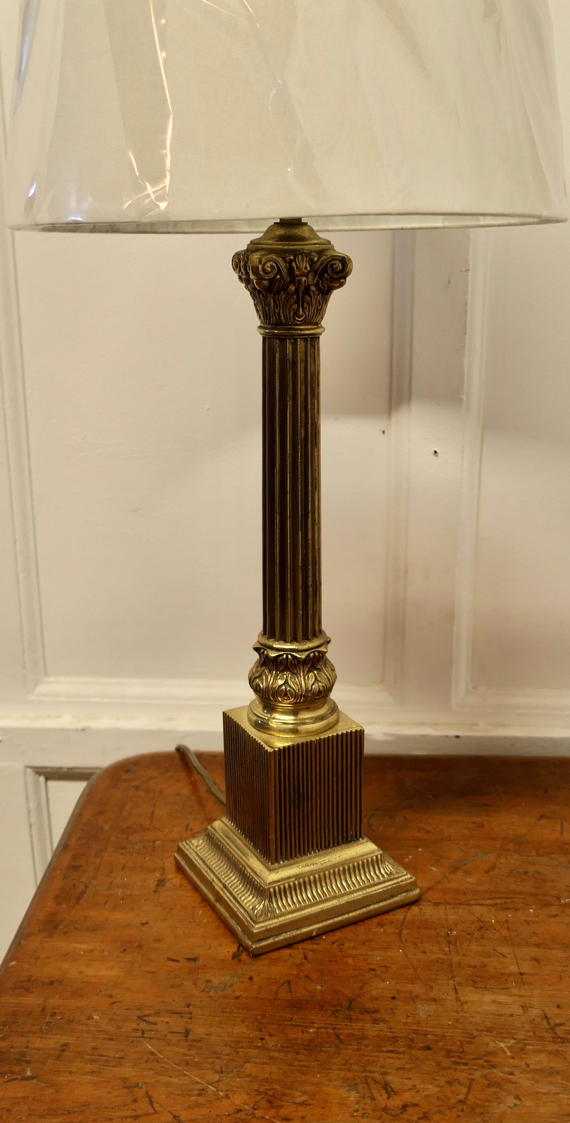 A Tall Brass Corinthian Column Table Lamp      For Sale 3