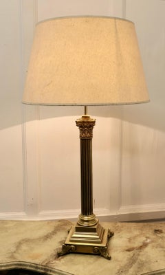 Tall Brass Corinthian Column Table Lamp with Shade
