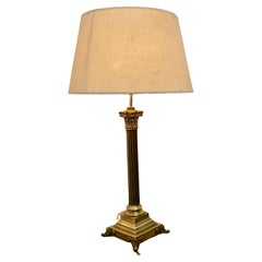 Tall Brass Corinthian Column Table Lamp with Shade