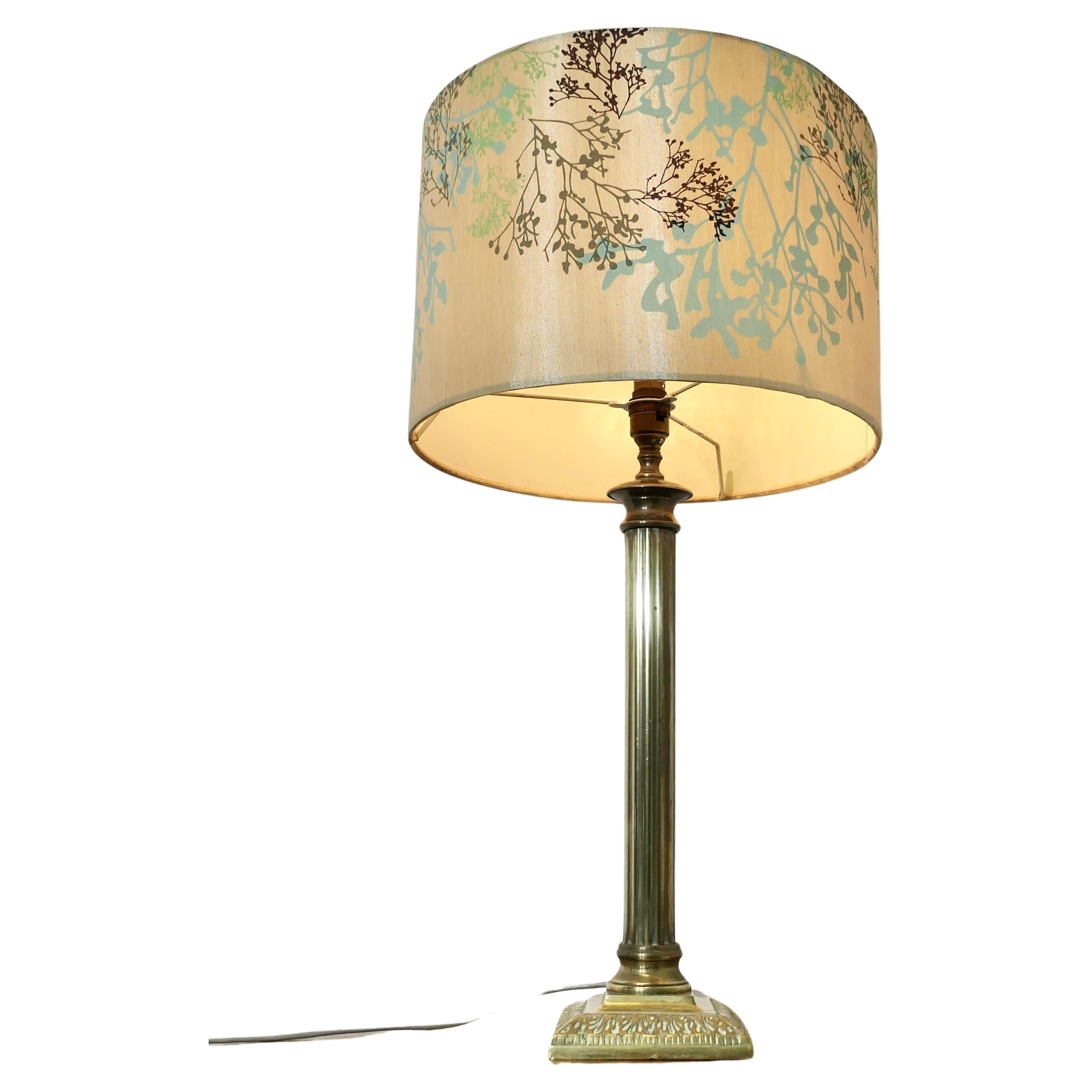 A Tall Brass Corinthian Column Table Lamp with Shade   For Sale