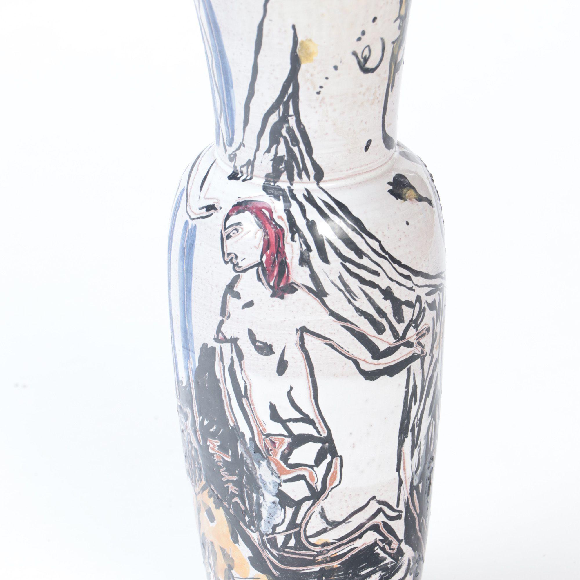 Tall Ceramic Vase by Anette Wandrer, Germany, c 2000 In Good Condition For Sale In Philadelphia, PA